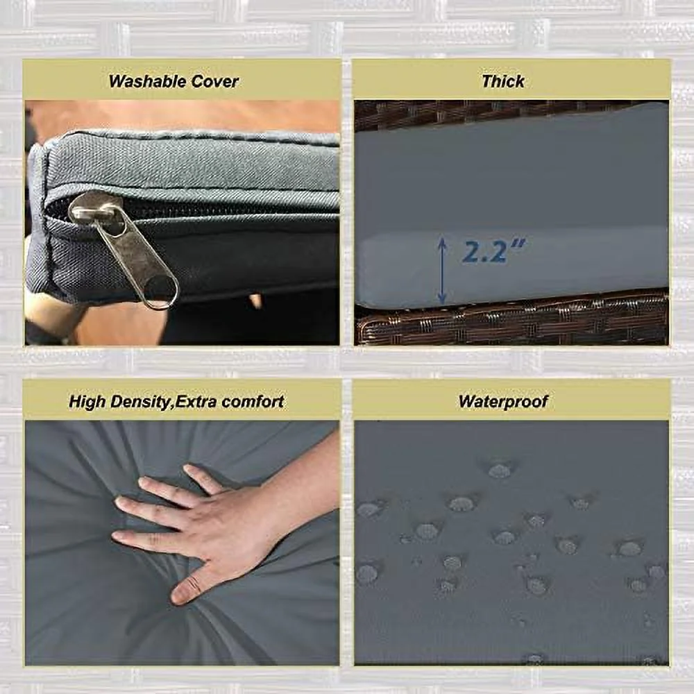 xrboomlife 3 Pieces Outdoor  Set Patio PE Wicker Rattan Chairs and Table Sofa Set  Cushioned Seats Conversation Sets (Brown&Beige)