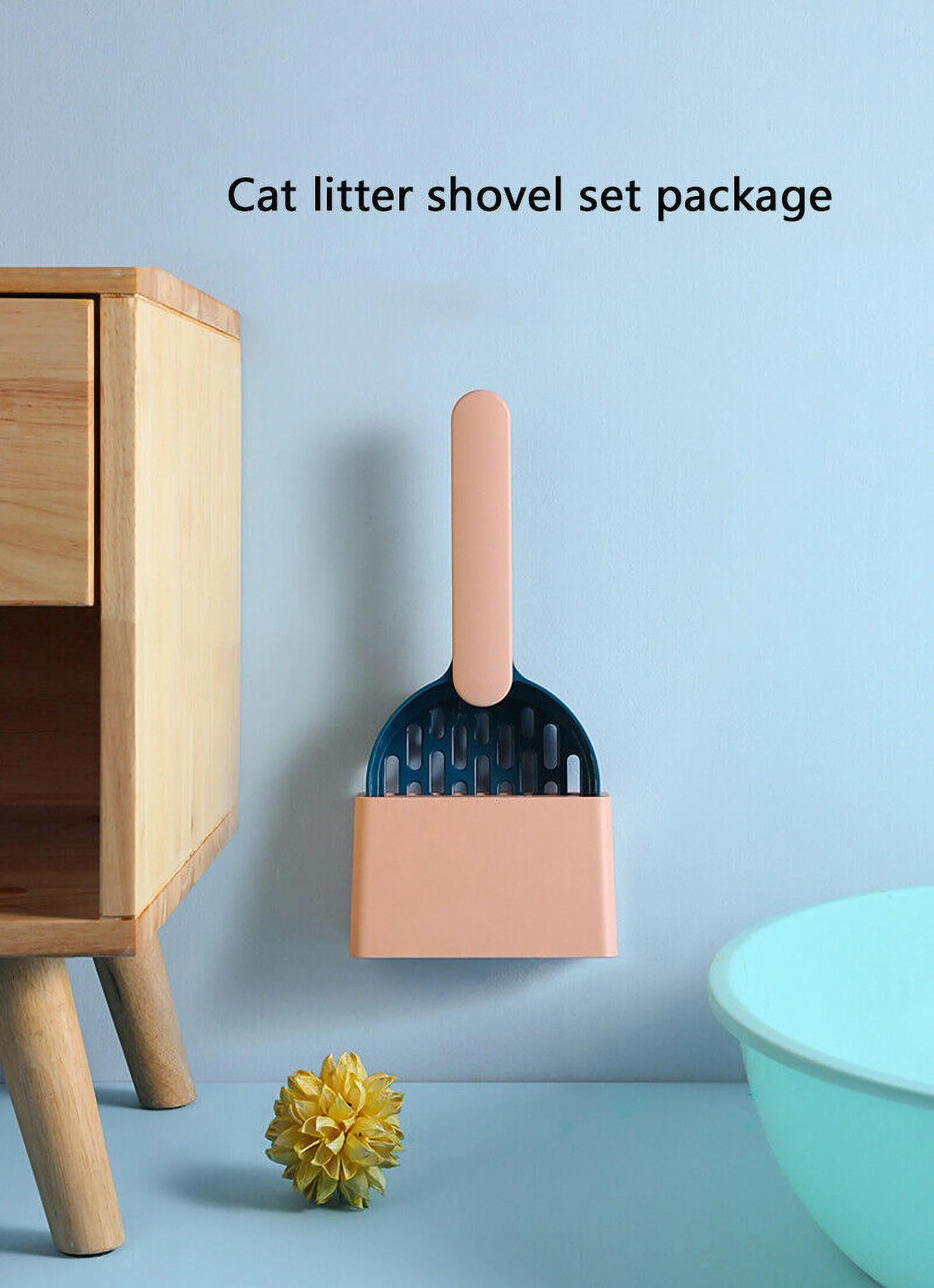 Cat Litter Shovel Plastic Cats Poop Scoop with Base Pet Cleanning Tool