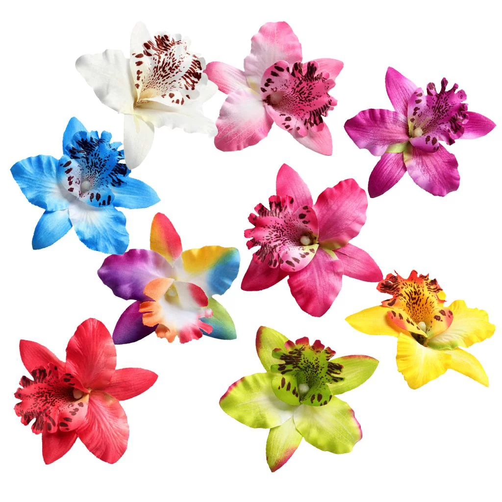 10 Pieces Artificial Silk Orchid Flower Head for Wedding Party Flower Baskets