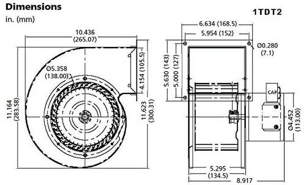 1TDT2 Blower, 549 CFM, 115V, 2.05 Amp, 1640 RPM