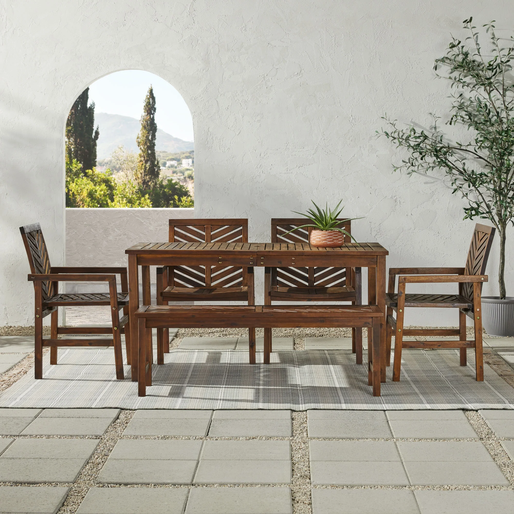 Walker Edison 6-Piece Chevron Outdoor Patio Dining Set - Dark Brown