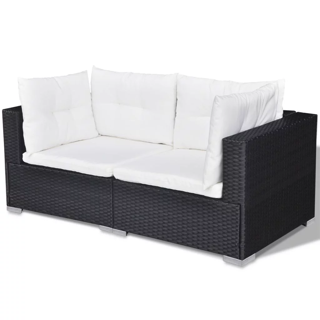 OWSOO 10 Piece Garden Set with Cushions Poly Rattan Black