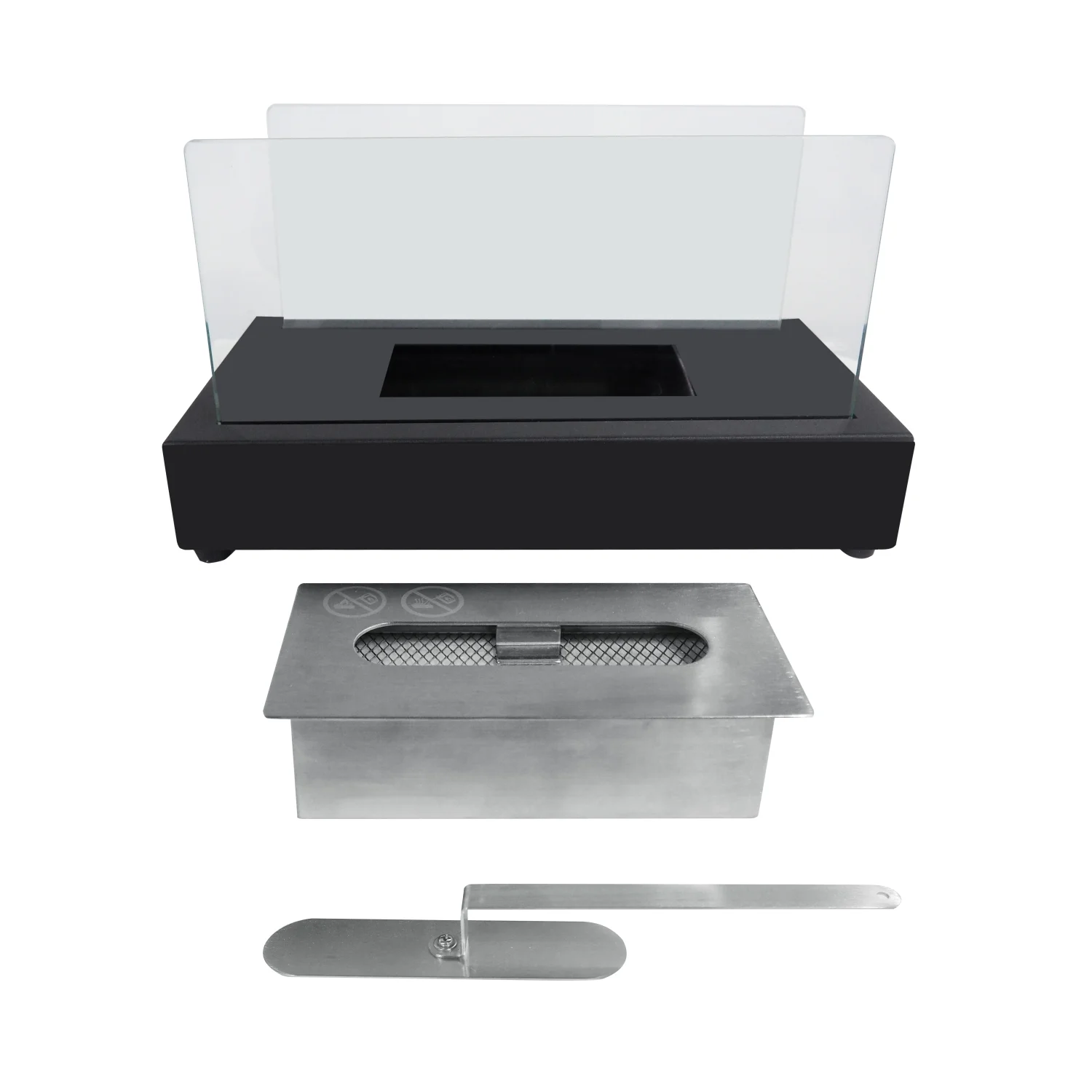 ZJbiubiuHome Rectangle Tabletop Bio Ethanol Fireplace Indoor Outdoor Portable  Top Fire Pit Fuel Bioethanol Burner Heater Black