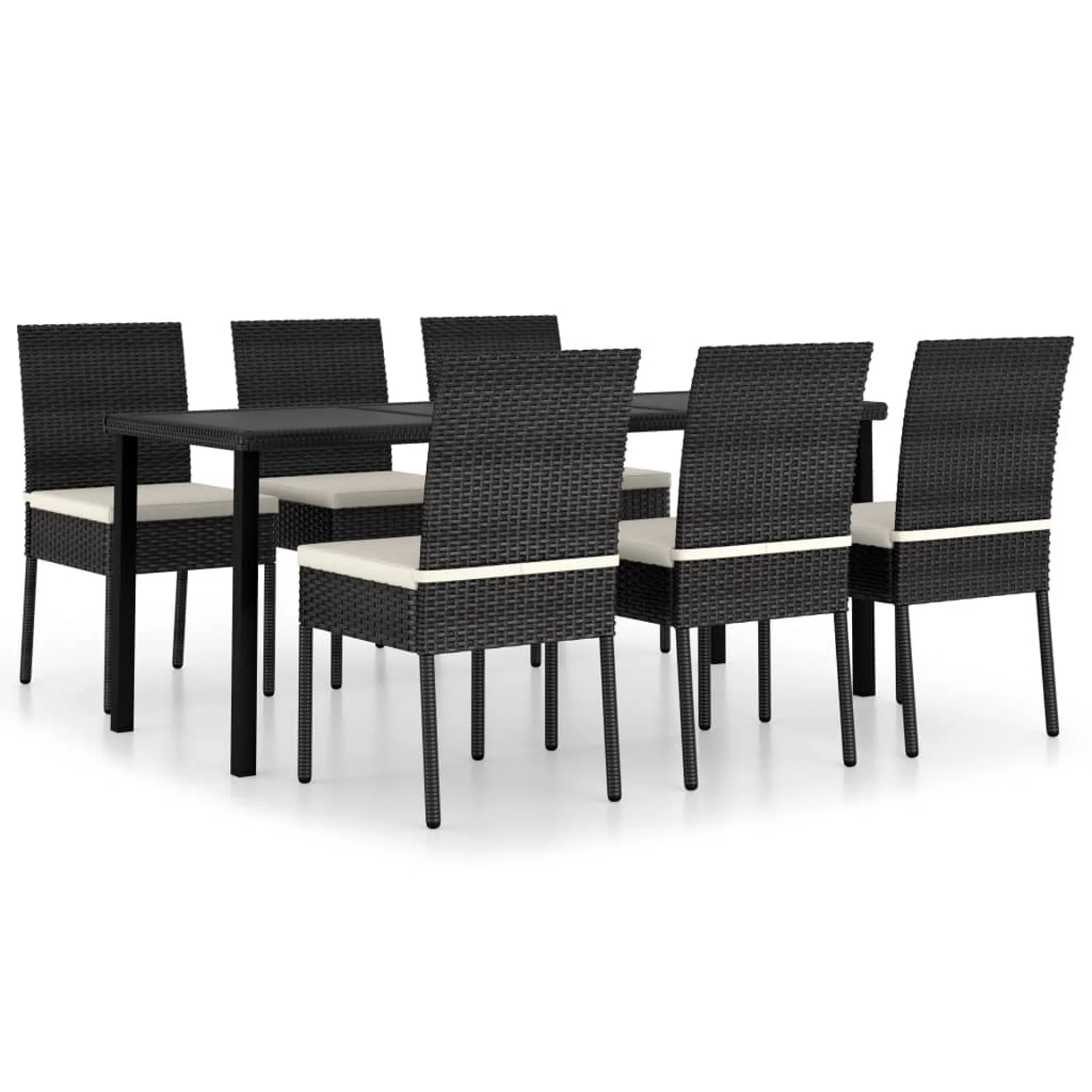 Suzicca 7 Piece Patio Dining Set Poly Rattan Black