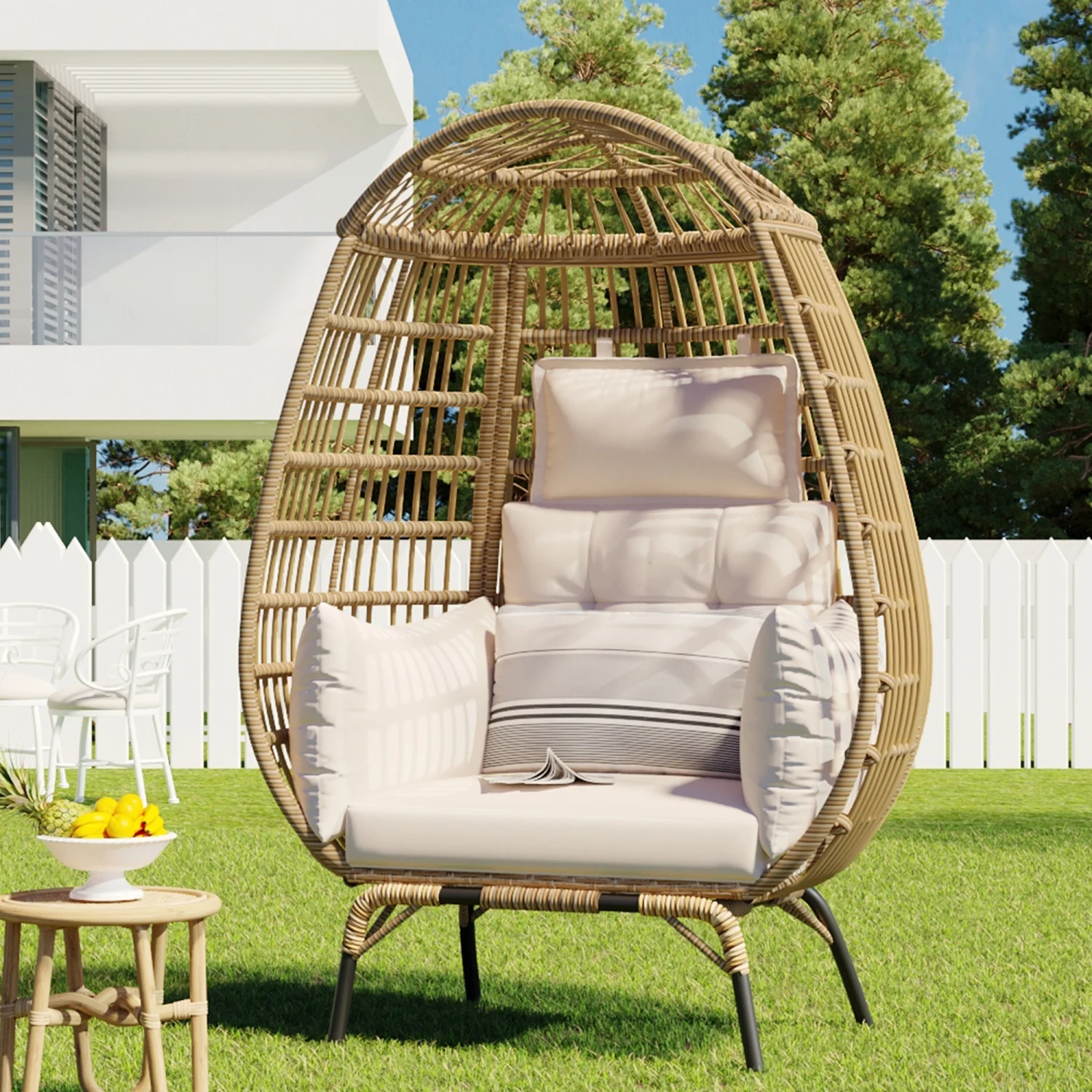 Ideal for relaxation in your courtyard  garden  or balcony  this comfortable and stylish U-Style egg-shaped chair with removable cushion is the perfect addition to your outdoor space.