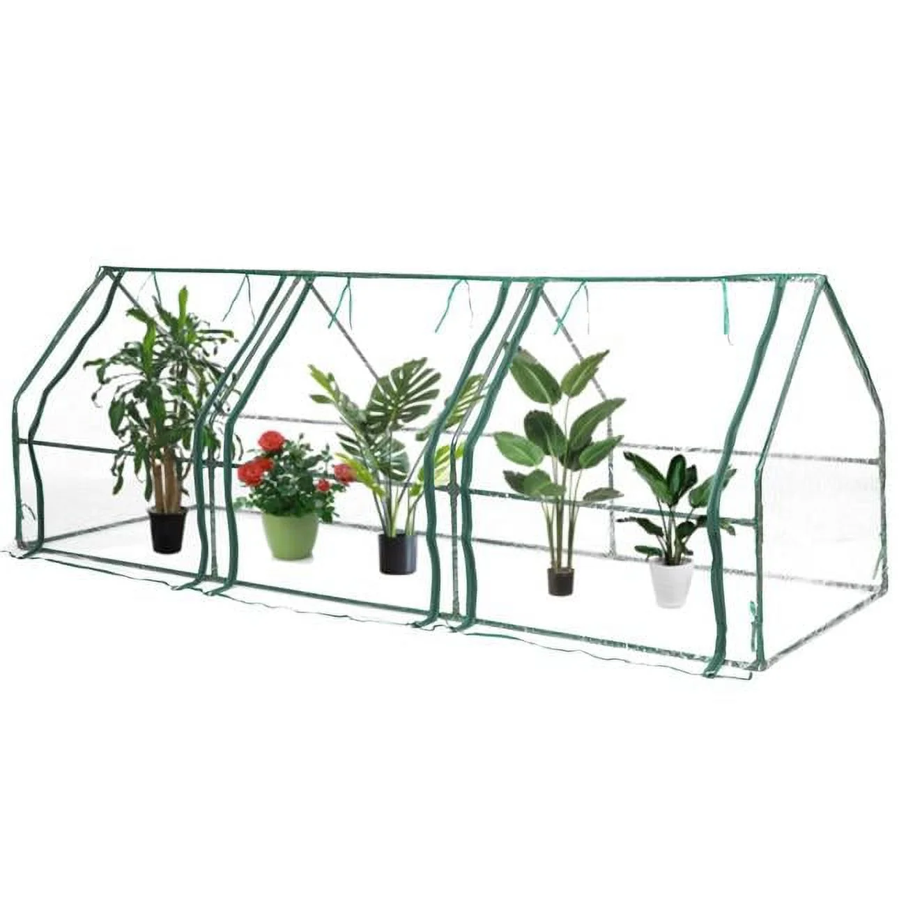 36.25 x 36.25 x 107 in. Outdoor Waterproof Portable Plant Greenhouse with 2 Clear Zippered Windows, Green - Large