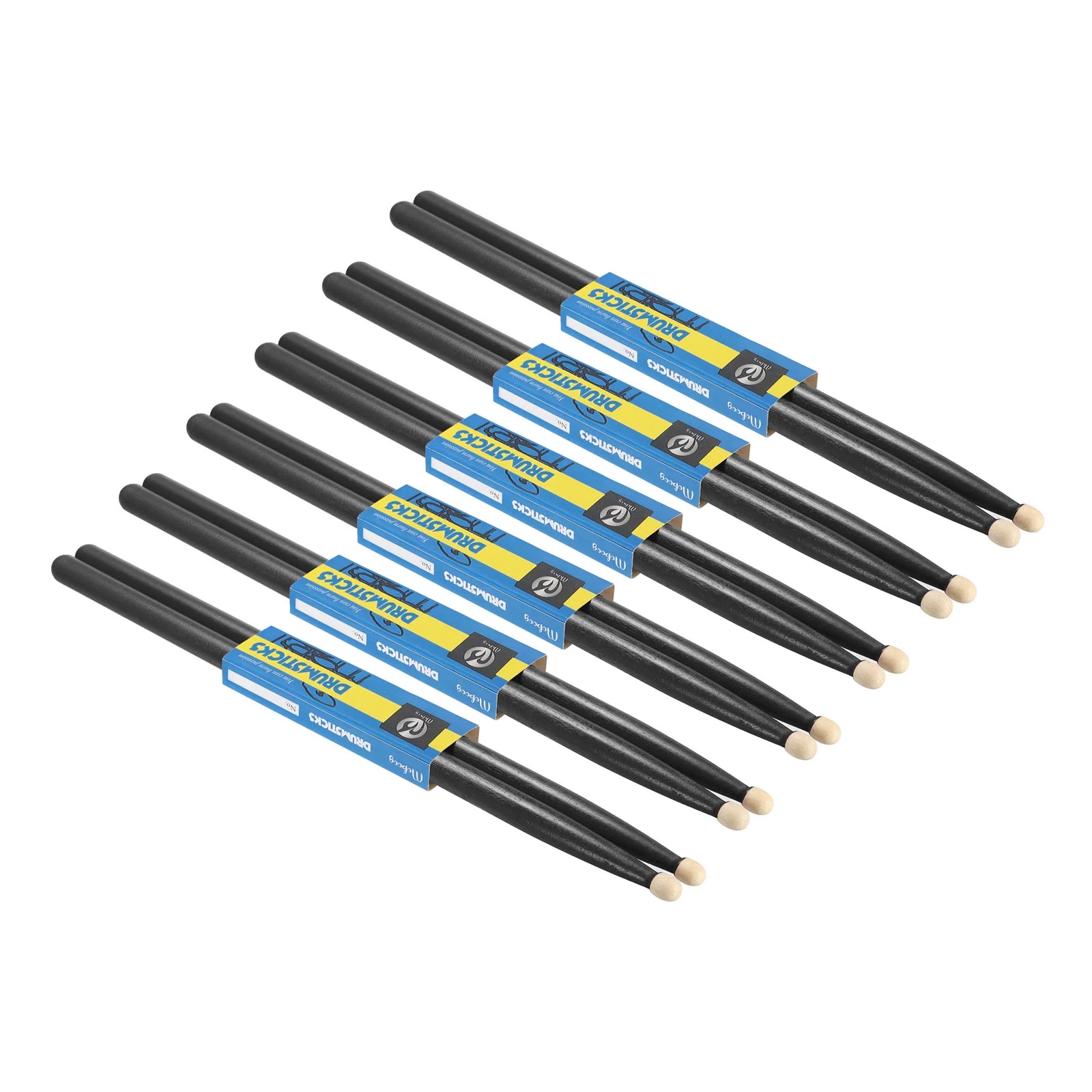 Uxcell 6 Pairs Maple Wood Drumstick Anti Slip Drum Stick 5A Black Drumming Musical Instrument Percussion