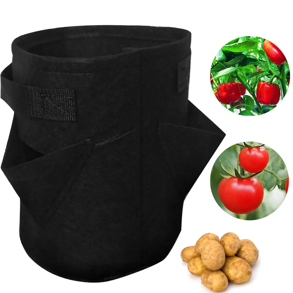 Growing Bucket Bag-plant Pots For Planting Potato,strawberry,tomato,carrot In Patio,garden,balcony Nonwoven ，no Handles( black Three Mouths)