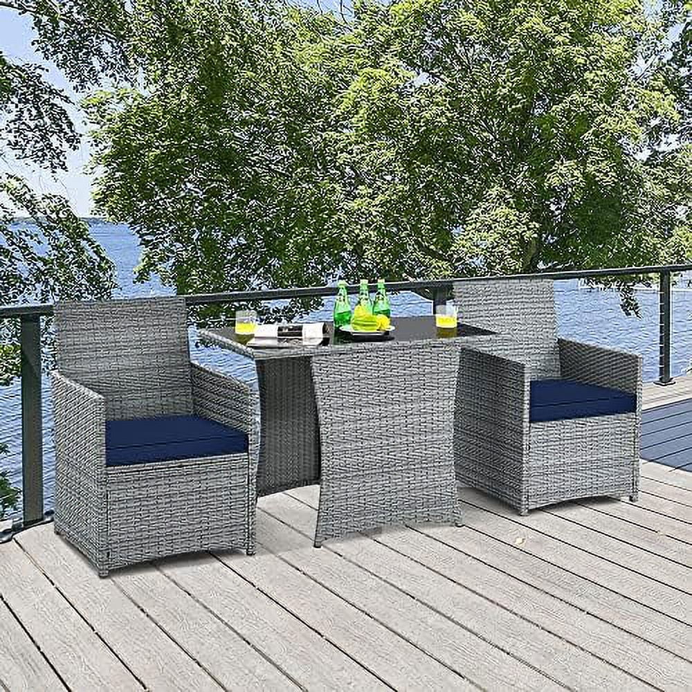 TJCGDTY 3 Pieces Patio Rattan  Set  Outdoor Wicker Conversation Set with Sponge and Coffee Table  Cushioned Dining Bistro Chair Set for Patio Garden Backyard Pool  White
