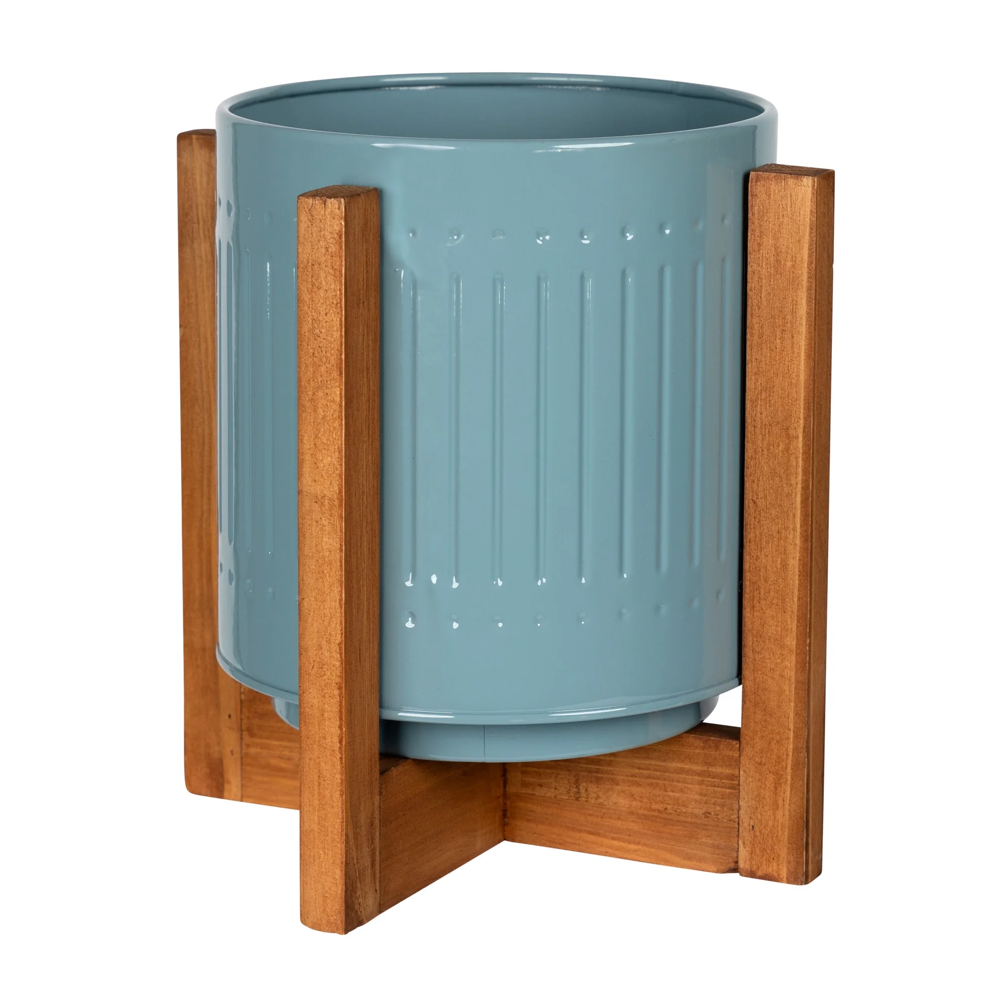 Stratton Home Décor Blue Metal and Wood Planter