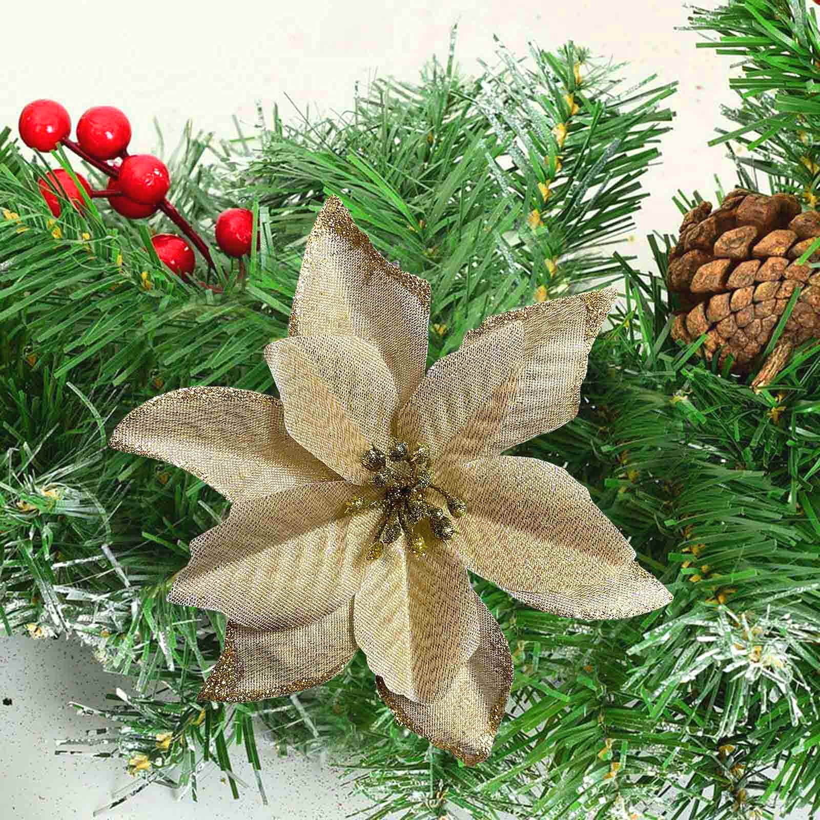 Artificial Flowers for Outdoors in Pot Christmas Accessories Christmas Tree Flower Christmas Decorations Gold Powder Christmas Flower Christmas Tree Wreath Accessories 13cm