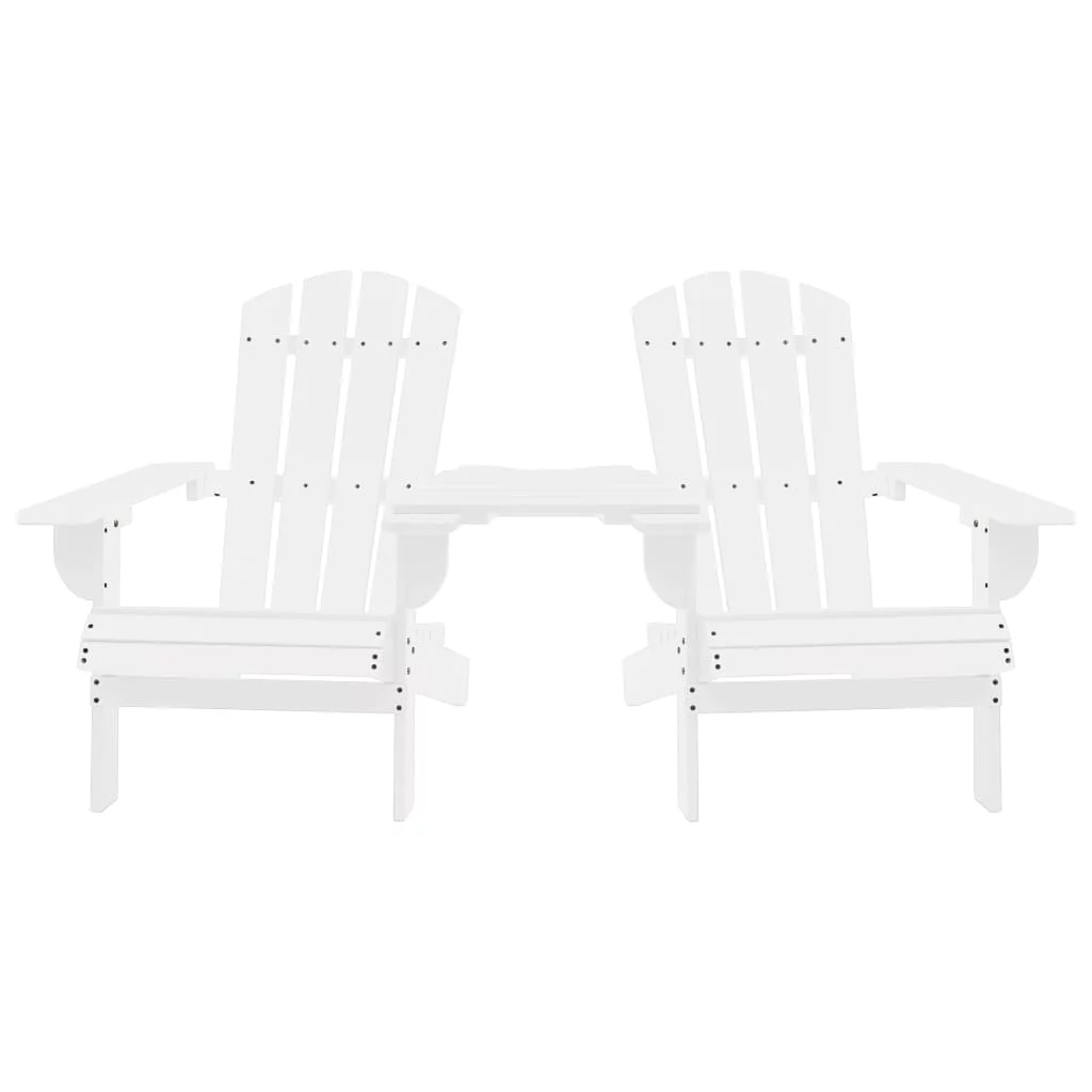 Walmeck Patio Adirondack Chairs with Tea Table Solid Wood Fir White