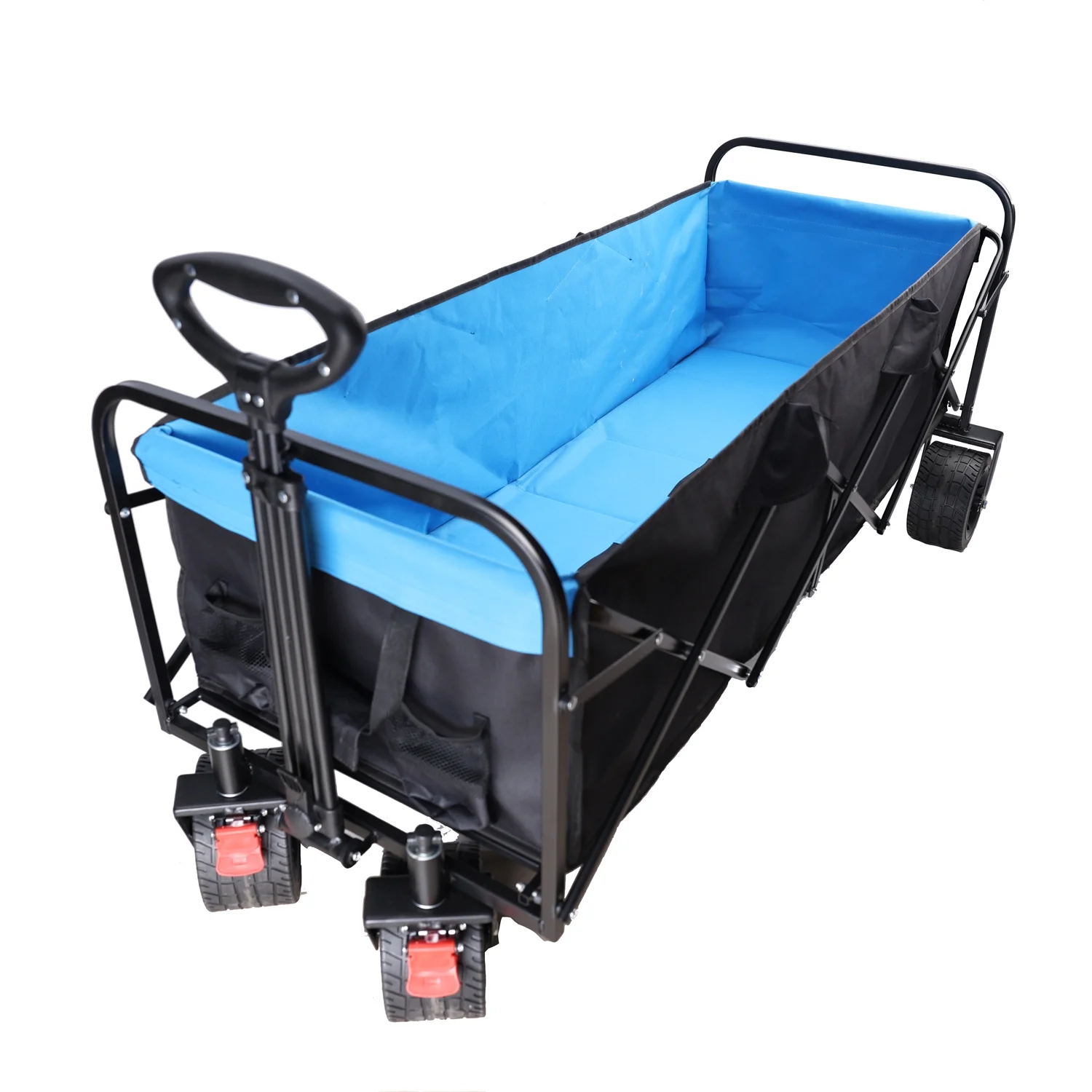 Heavy Duty  Durable Black and Blue Extra Large Capacity Folding Wagon Cart with Extended Handle - Multifunctional Foldable Trolley Cart for Garden  Shopping  and Beach. Easy Storage and T