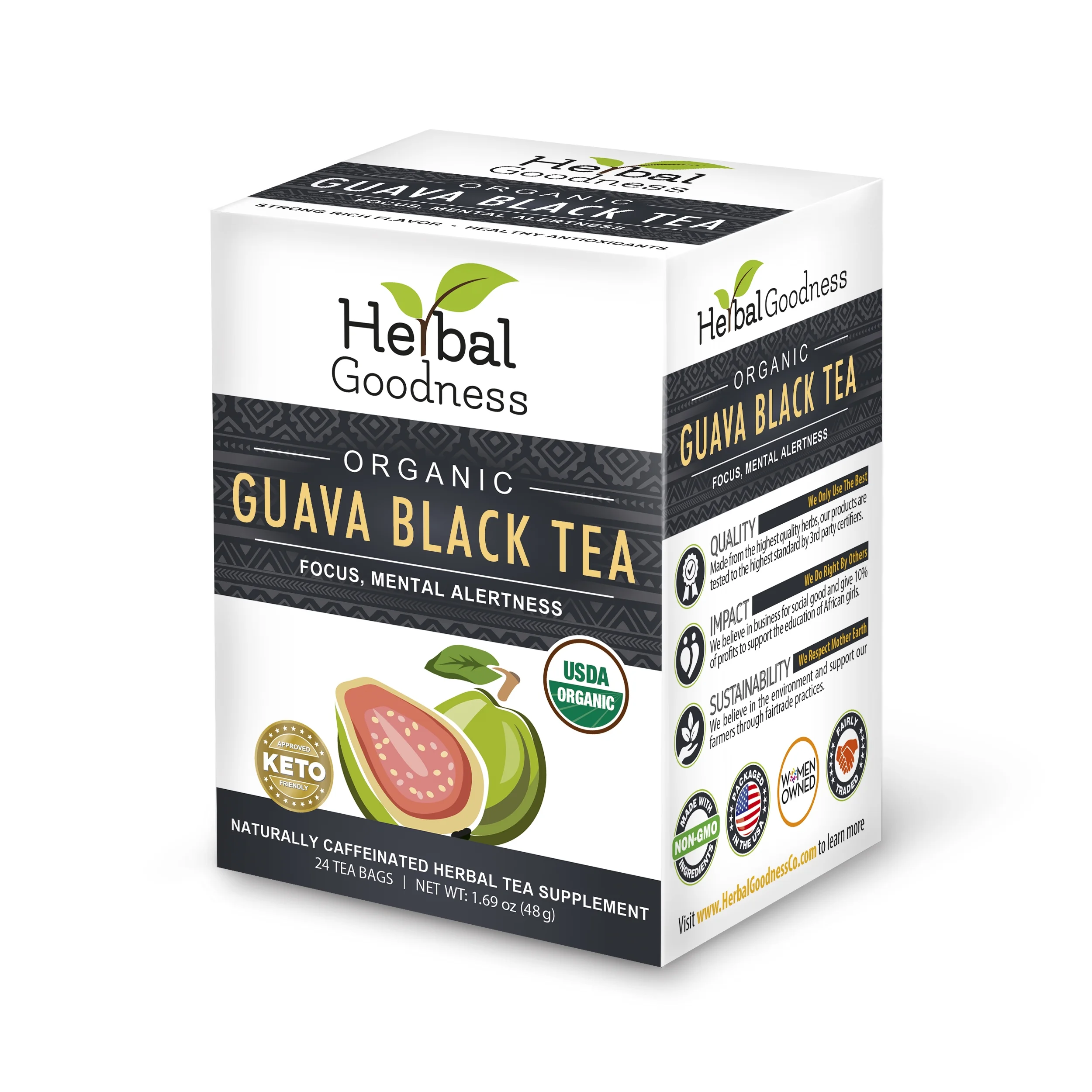Guava Tea - Guava Juice, Caffeine-Free Black Herbal Tea | Hojas De Guayaba | 24ct - Herbal Goodness