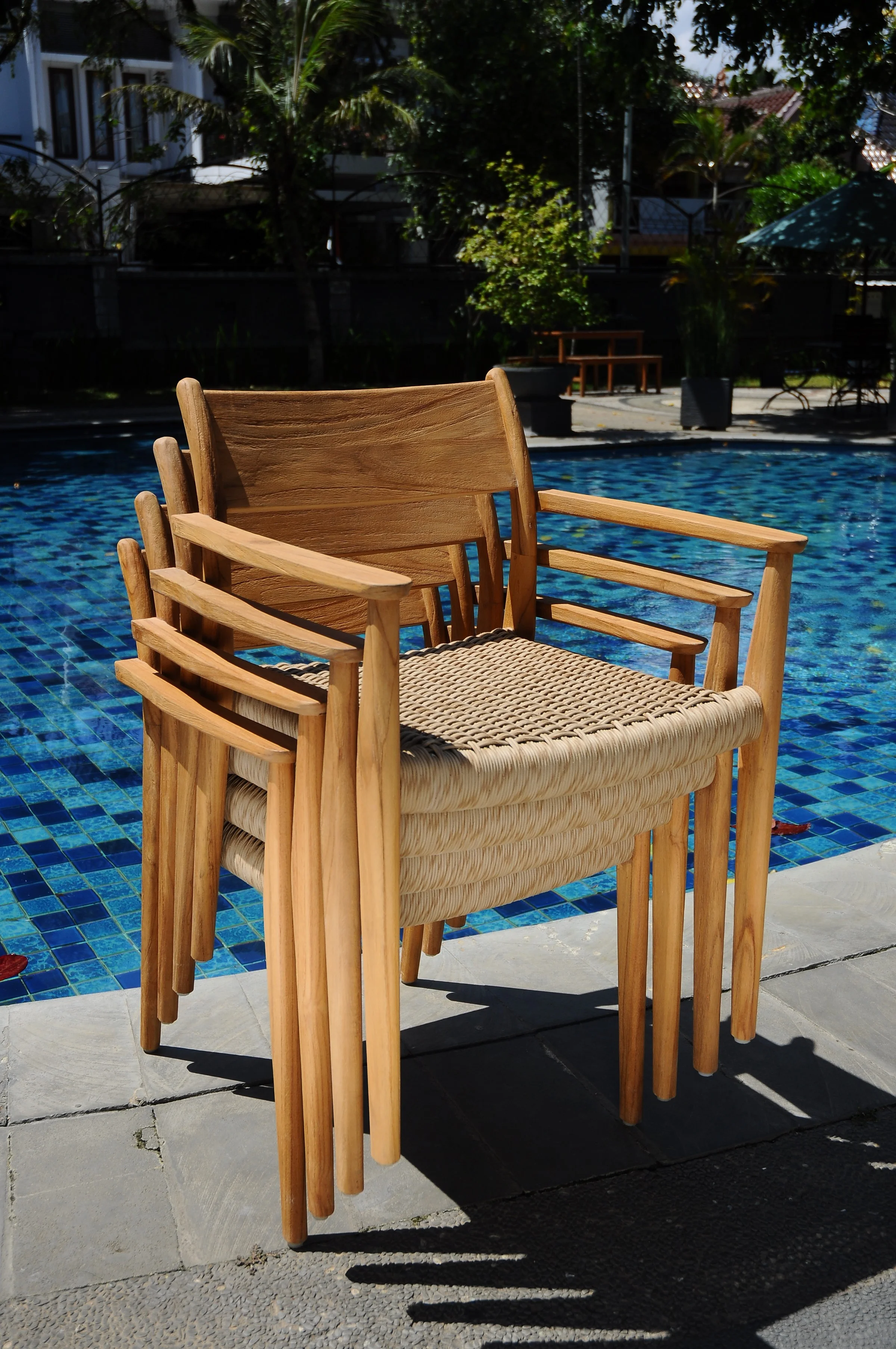 Qty 1 - Grade-A Teak Wood Luxurious Solo / Single Amilo Stacking Arm Chairs #56AMAA
