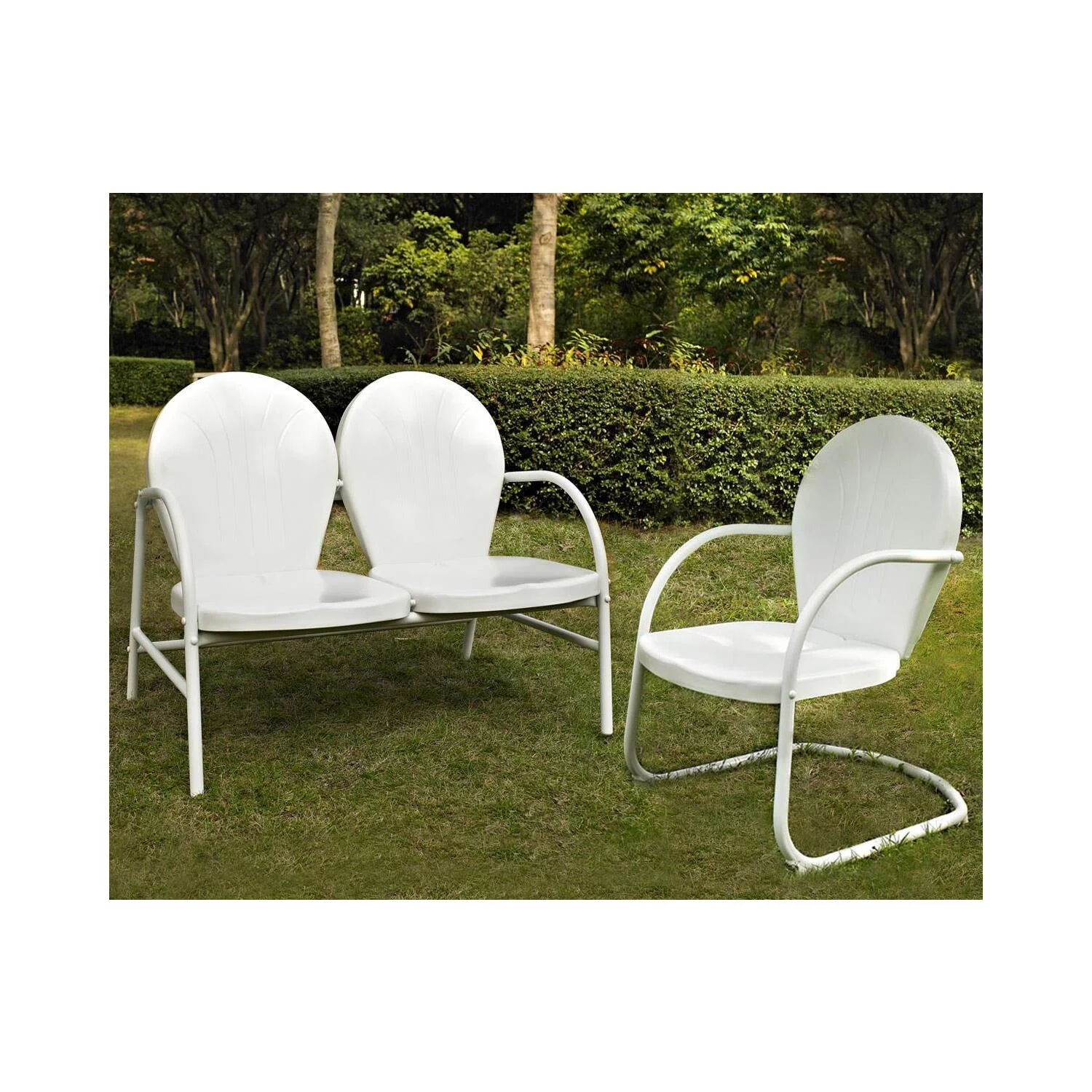 HomeStock Eclectic Escape 2Pc Outdoor Metal Conversation Set White Gloss - Loveseat & Chair