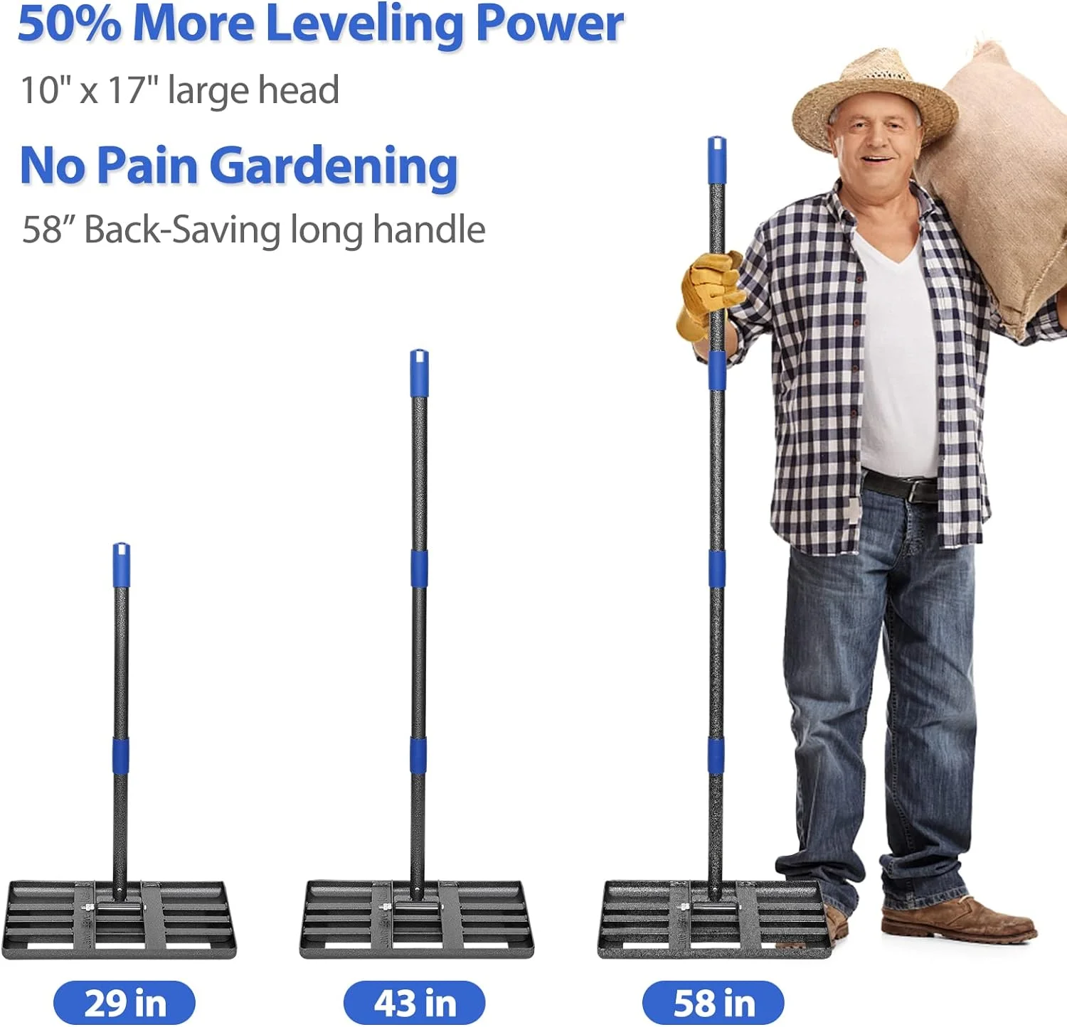 Lawn Leveling Rake, 5 FT Metal Lawn Leveler Heavy Duty, 17