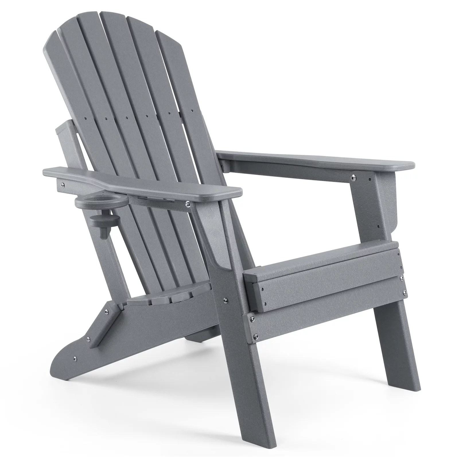 PAOLFOX Patio Folding Adirondack Chair with Cup Holder, Gray