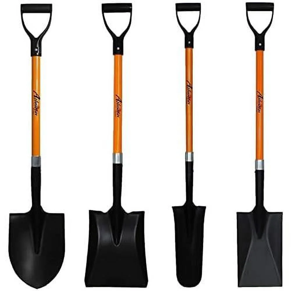 Ashman 4 Various Assorted Shovels (4 Pcs) – 41 Inches Long D Handle Grip – Round Shovel, Square Shovel, Drain Spade Shovel, And Spade Shovel – Multipurpose Assorted Shovels.