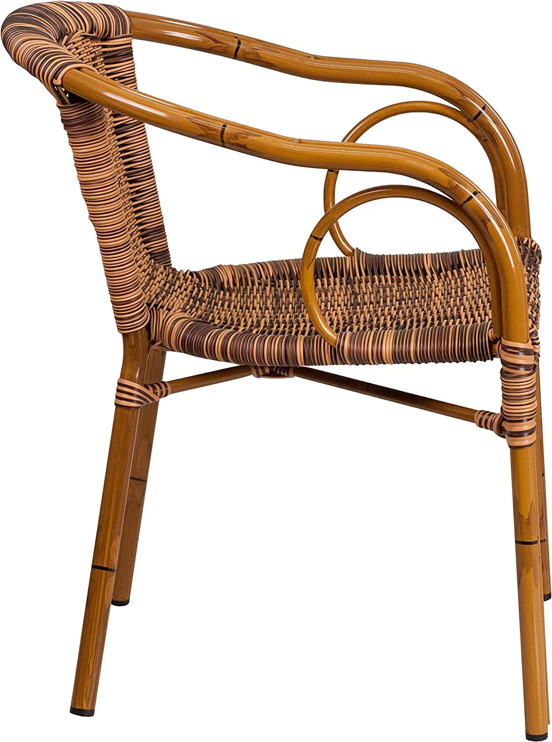 Brown Rattan Patio Chair with Dark Red Bamboo-Aluminum Frame