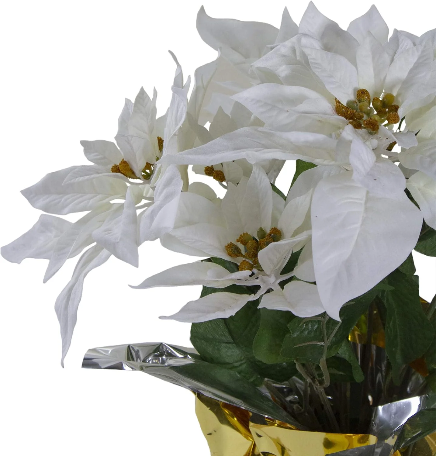 White 17-inch Synthetic Poinsettia in Gold