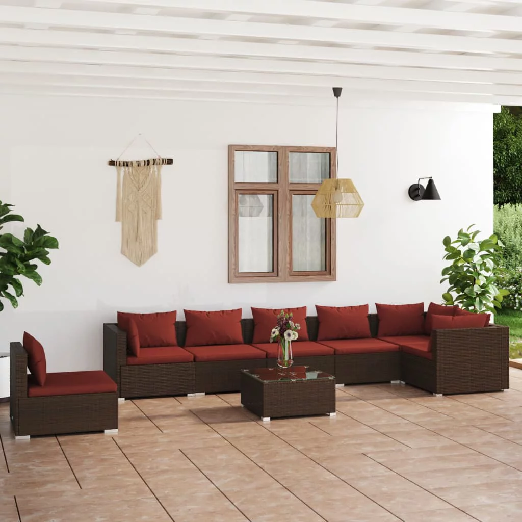 Dcenta 8 Piece Patio Set with Cushions Poly Rattan Brown