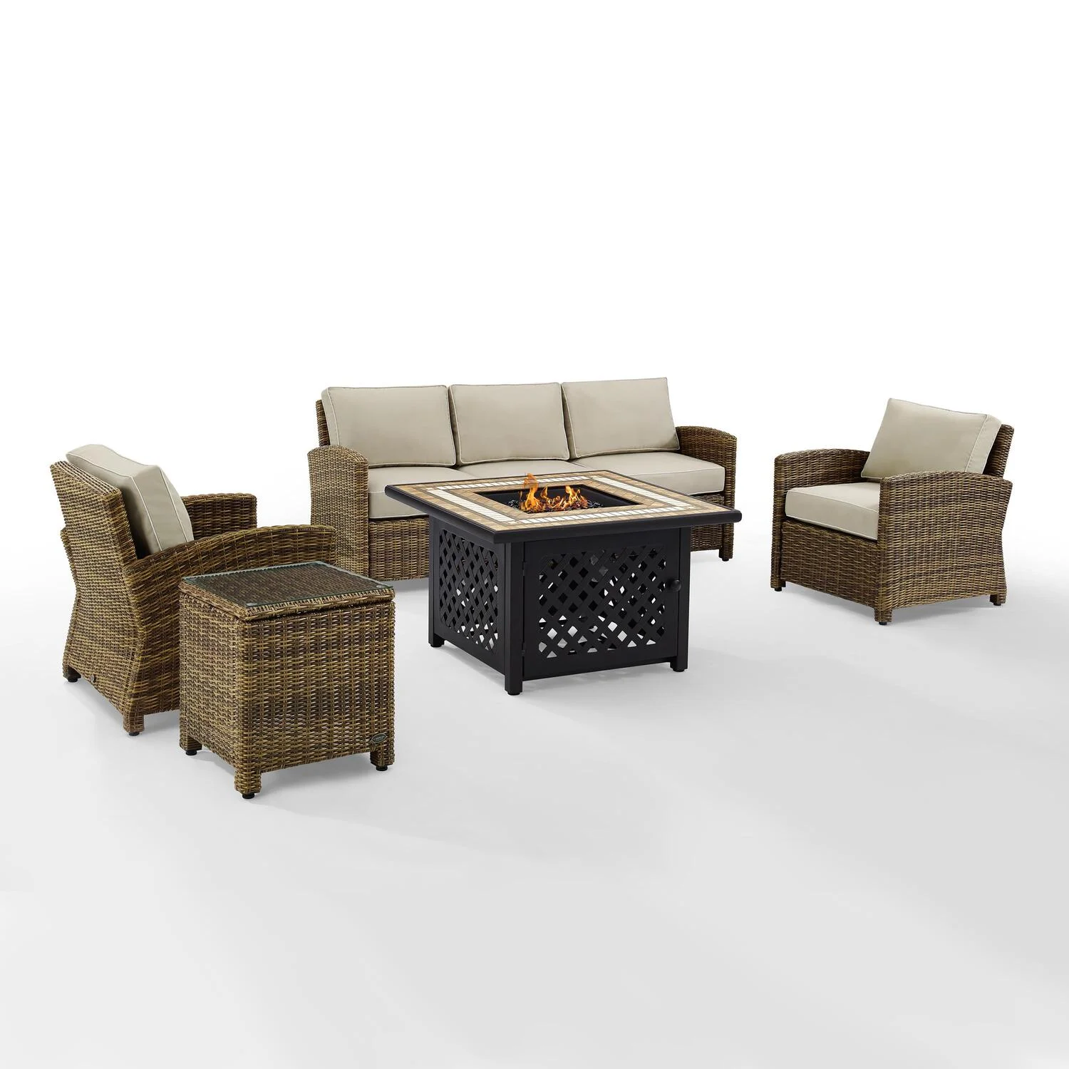 Maykoosh Rococo Radiance 5Pc Outdoor Wicker Sofa Set Sangria/Weathered Brown - Sofa, Side Table, Coffee Table, & 2 Armchairs