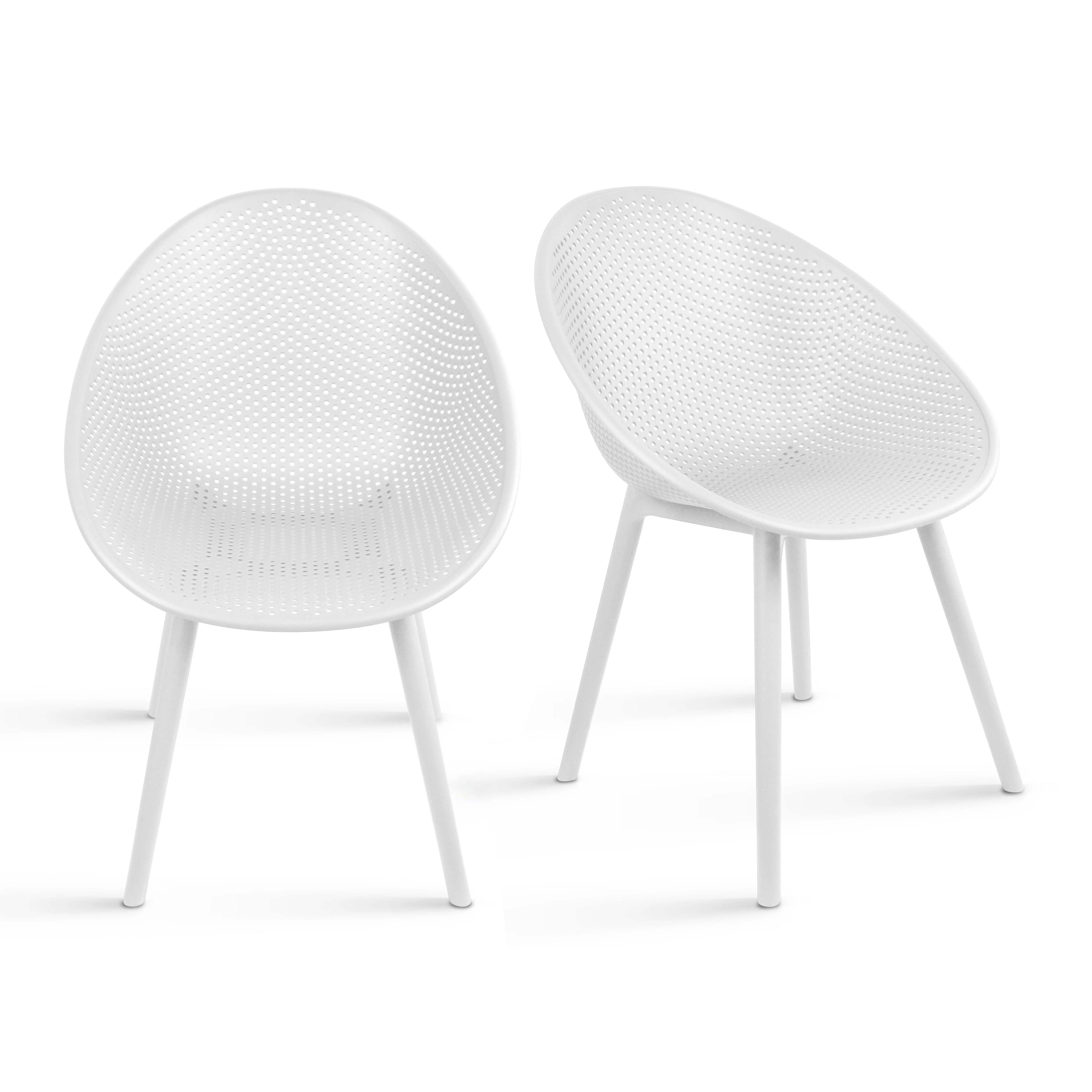 2xhome Set of 2 Modern Perforated Egg-Shaped Dining Accent Chairs, Breathable Polka Dot Bowl Pod Pattern for Indoor or Outdoor Use, White