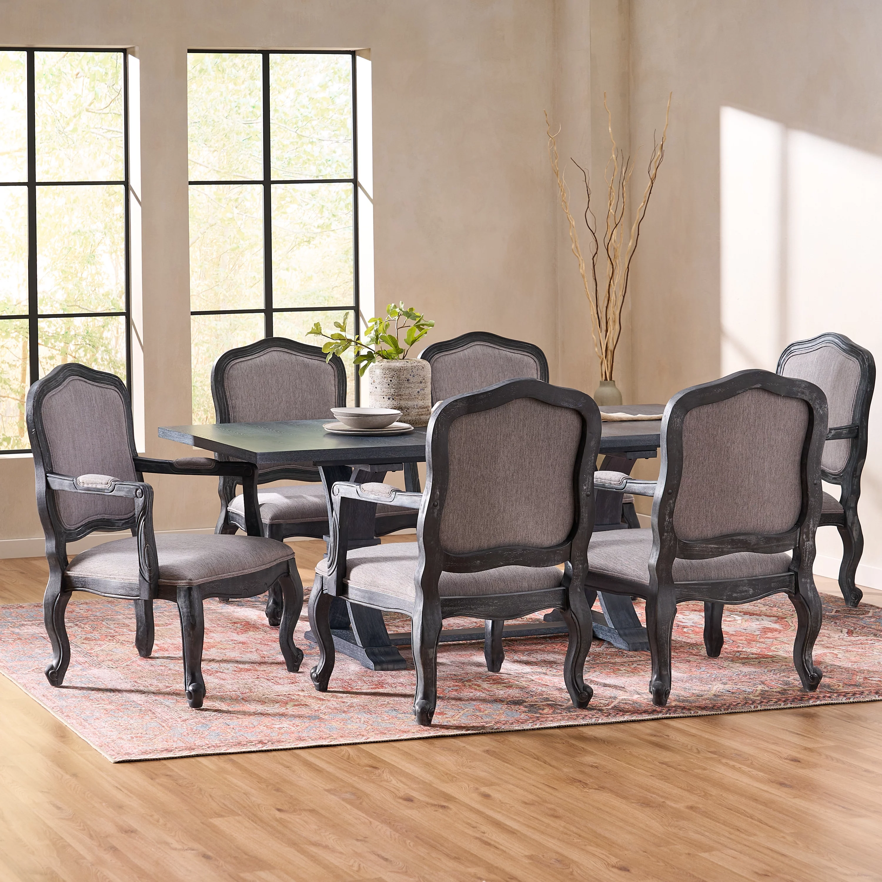 Christopher Knight Home Andrea  Fabric and Rubberwood Dining Set by  Black/Gray