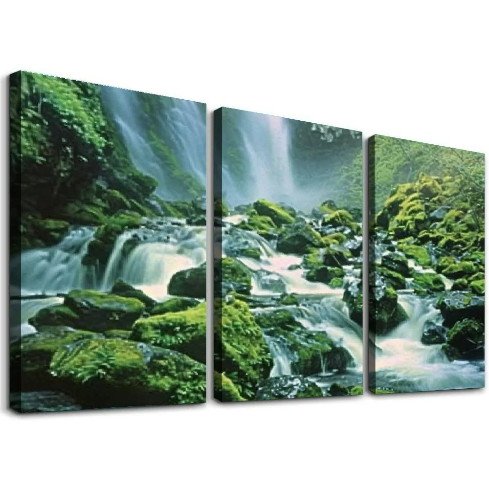 AWERP Waterfall Landsscape Forest Scenery Wall Decor Art Print Poster,Wall Art for Living Room Decor Nature Artwork Prints Framed and Ready to Hang,3 pcs 12x16x3pcs