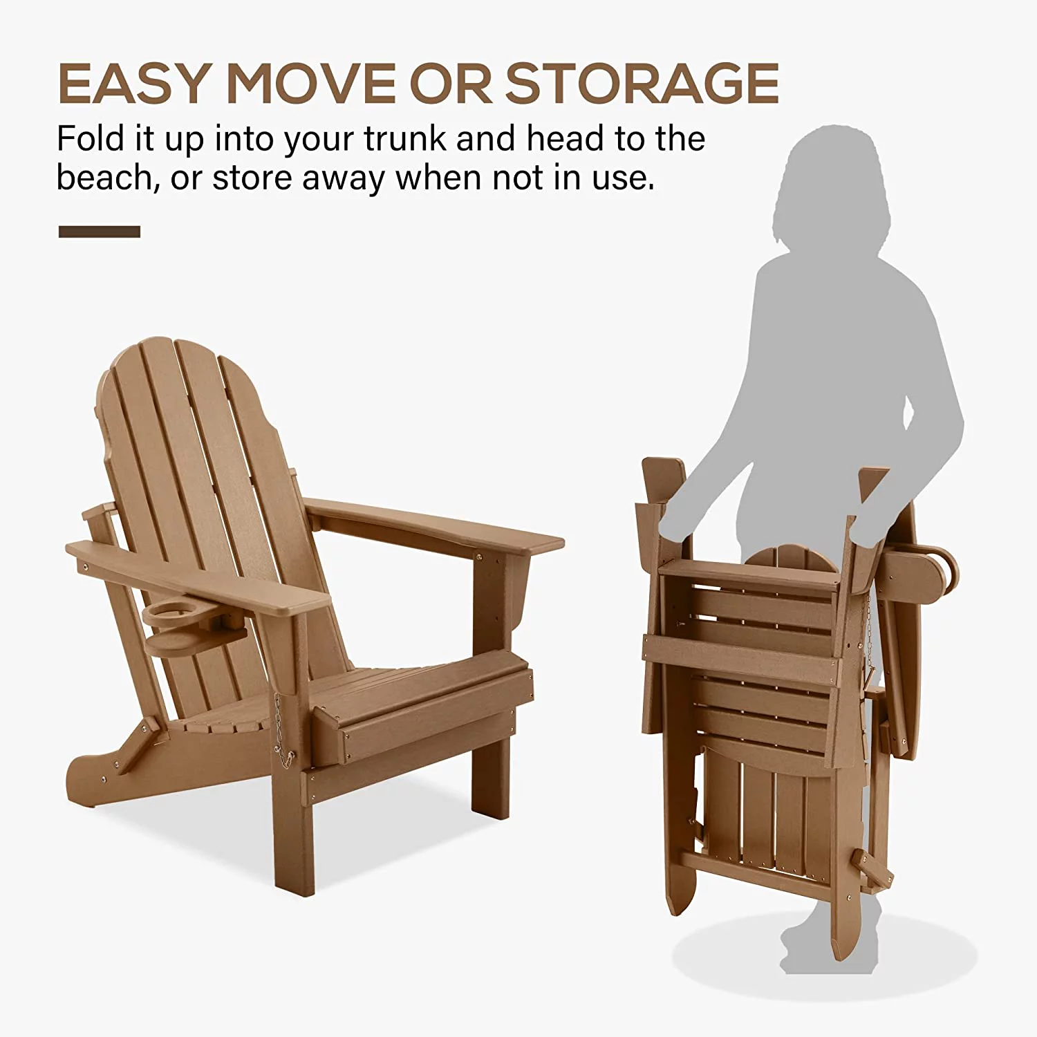 Erommy HDPE Folding Adirondack Chair with Cup, Chocolate