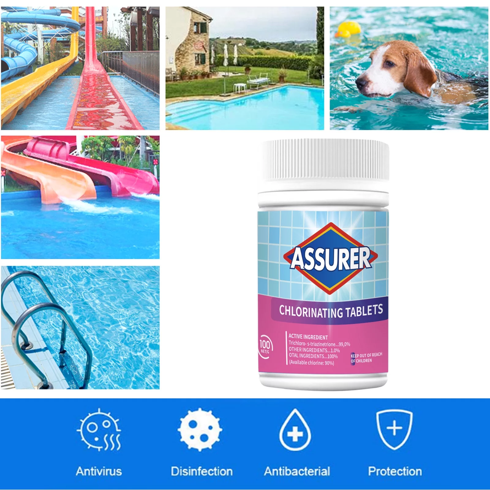 iju7gthy Buttons Pins with Sayings 100G Multi Functional Stain Cleaner Swimming Pool Effervescent Cleaning Tablets *6Pcs