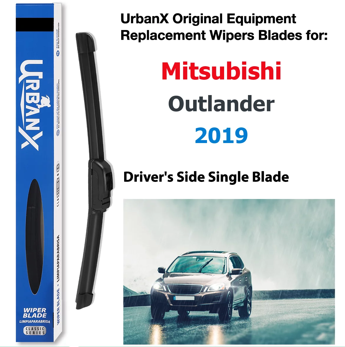 Urbanx 2-In-1 All Seasons Water Repellency Original Equipment Replacement Wiper Blades For 2019 Mitsubishi Outlander 22