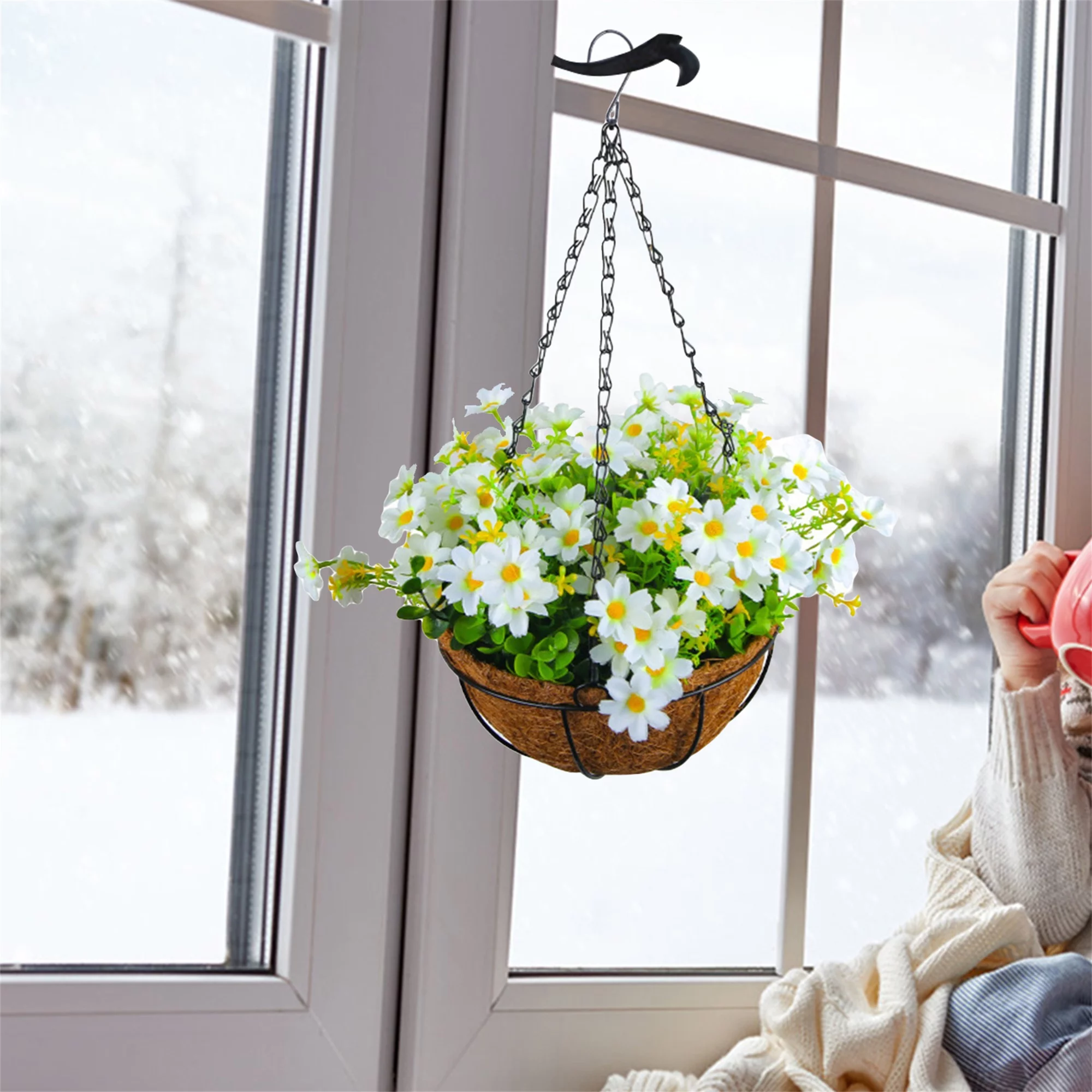 Artificial Hanging Flowers in Basket Fake Silk Flowers in Basket