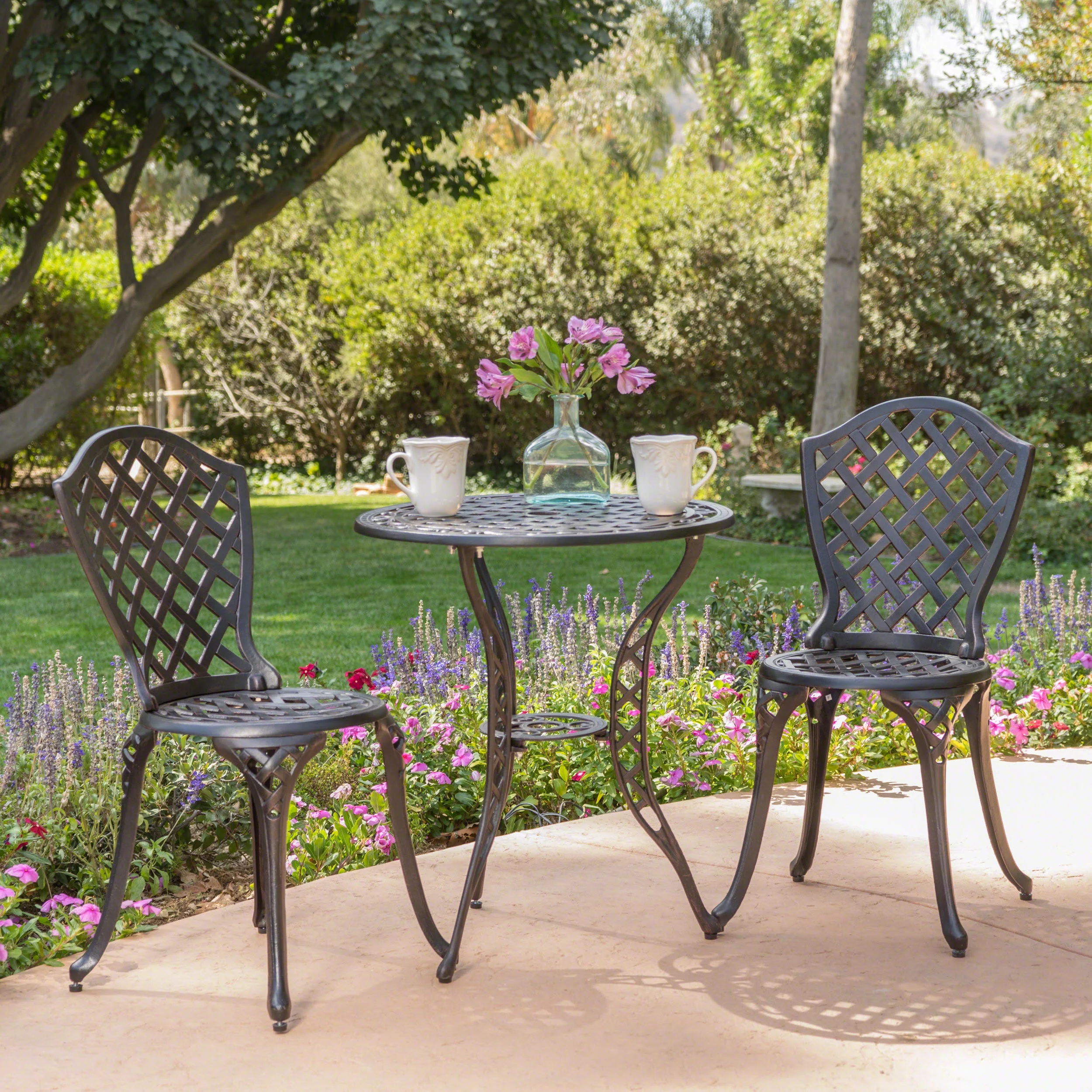 Catania Outdoor Cast Alumiunm 3 - piece Black Bistro Set