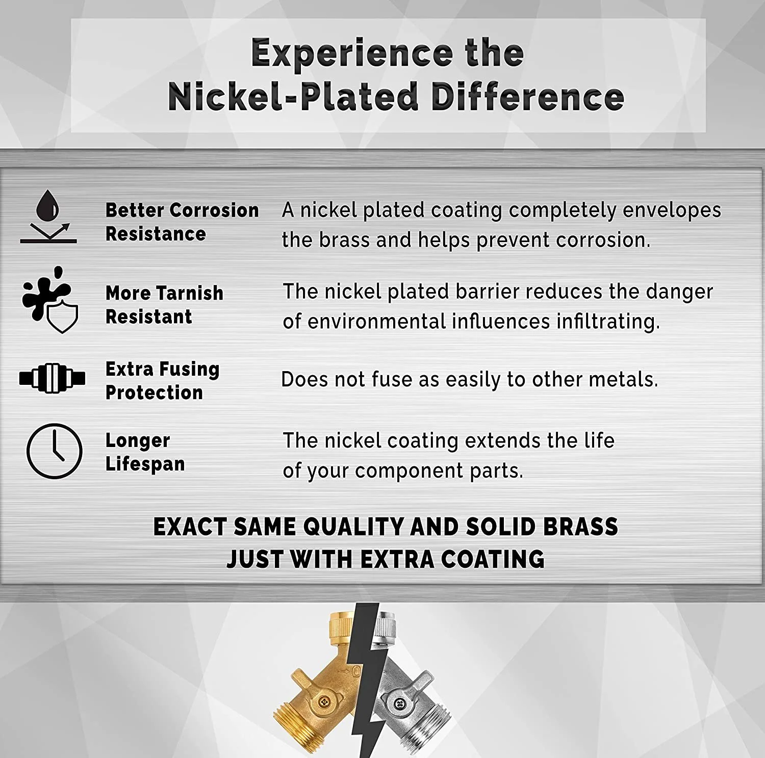 Morvat Heavy Duty Nickel Plated Brass 2 Way Y Splitter, Garden Hose Fittings