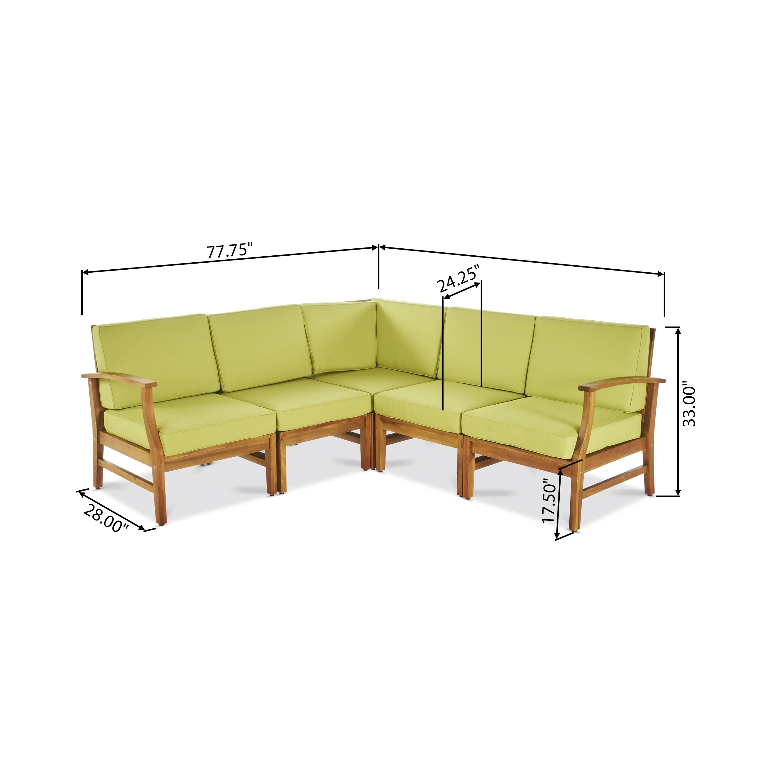 Noble House Amelia Farmhouse 5 Piece Chat Set with Cushions, Teak, Green