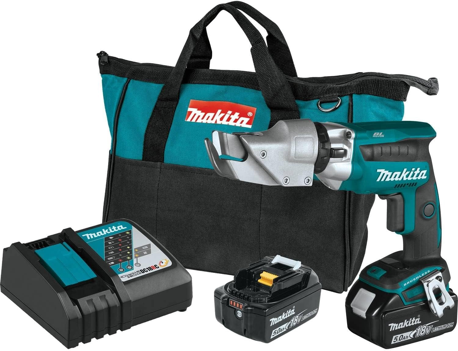 Makita XSJ04T 18V LXT Lithium-Ion Brushless Cordless 18 Gauge Offset Shear Kit 5.0Ah