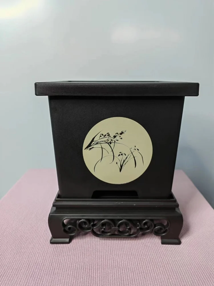 Chinese Style Oriental Retro Imitation Purple Sand Resin Flower Planting Pot Plastic Flower Pot Flower Pot for Home and Office Decoration