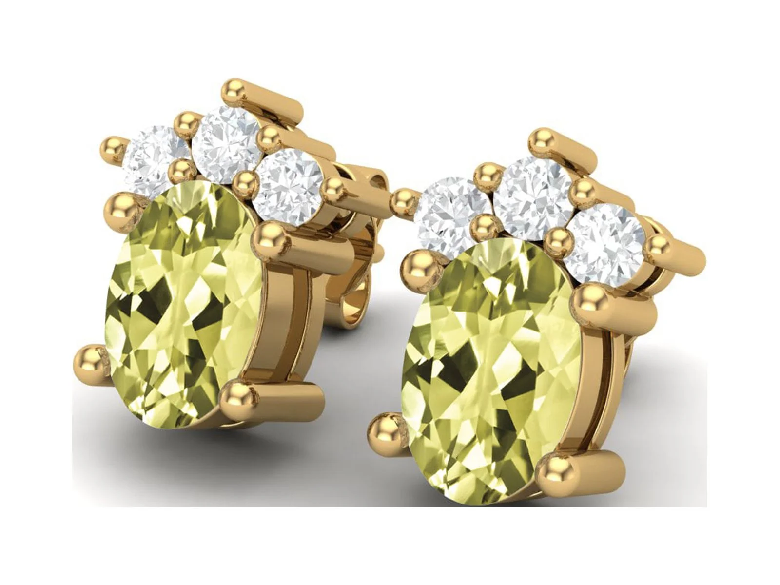 925 Sterling Silver Gold Vermeil 6x4mm Oval Shape Lemon Quartz Solitaire Valentines Day Gifts Women Earrings