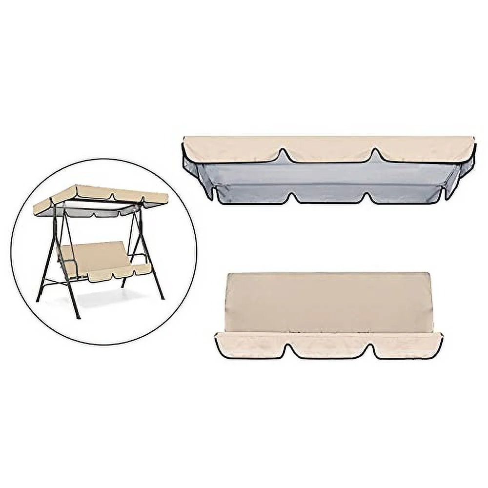 Garden Swing, 3 Seat Swing Canopies Seat Cushion Cover Set Patio Swing Hammock Replacement Waterproof Cover, Beige