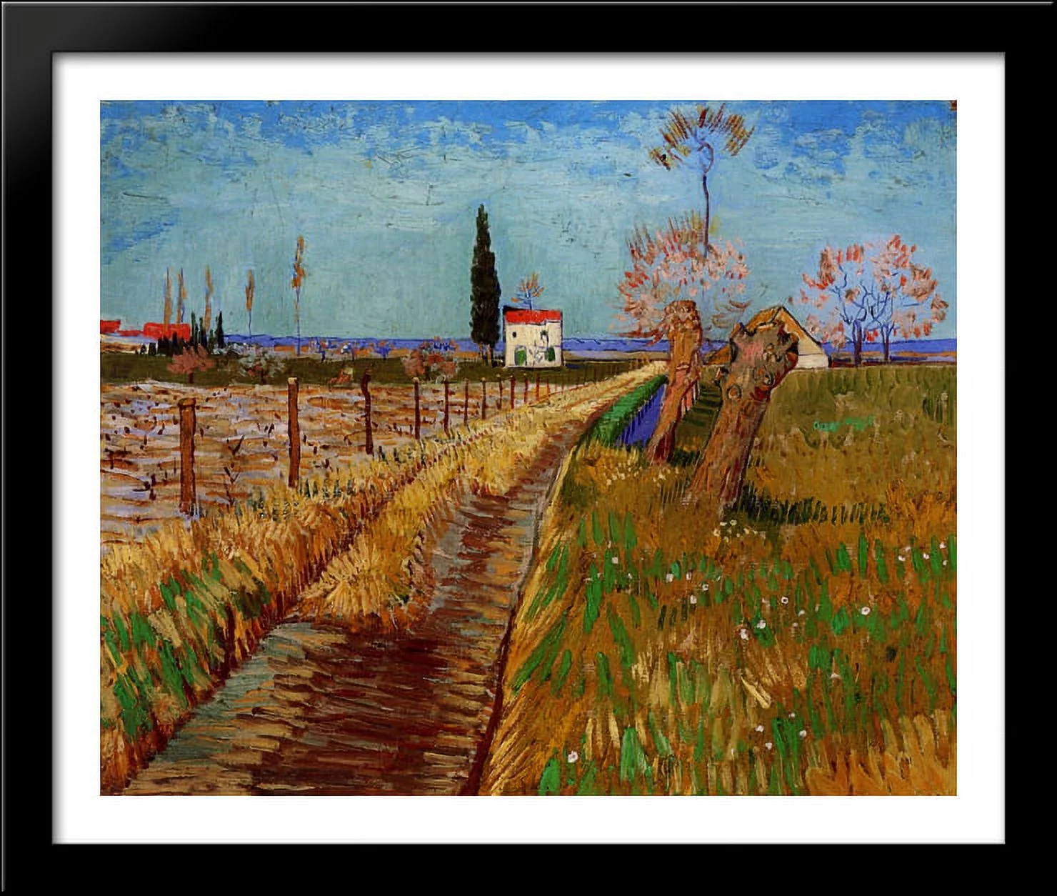 Path Through a Field with Willows 34x28 Large Black Wood Framed Print Art by Vincent van Gogh