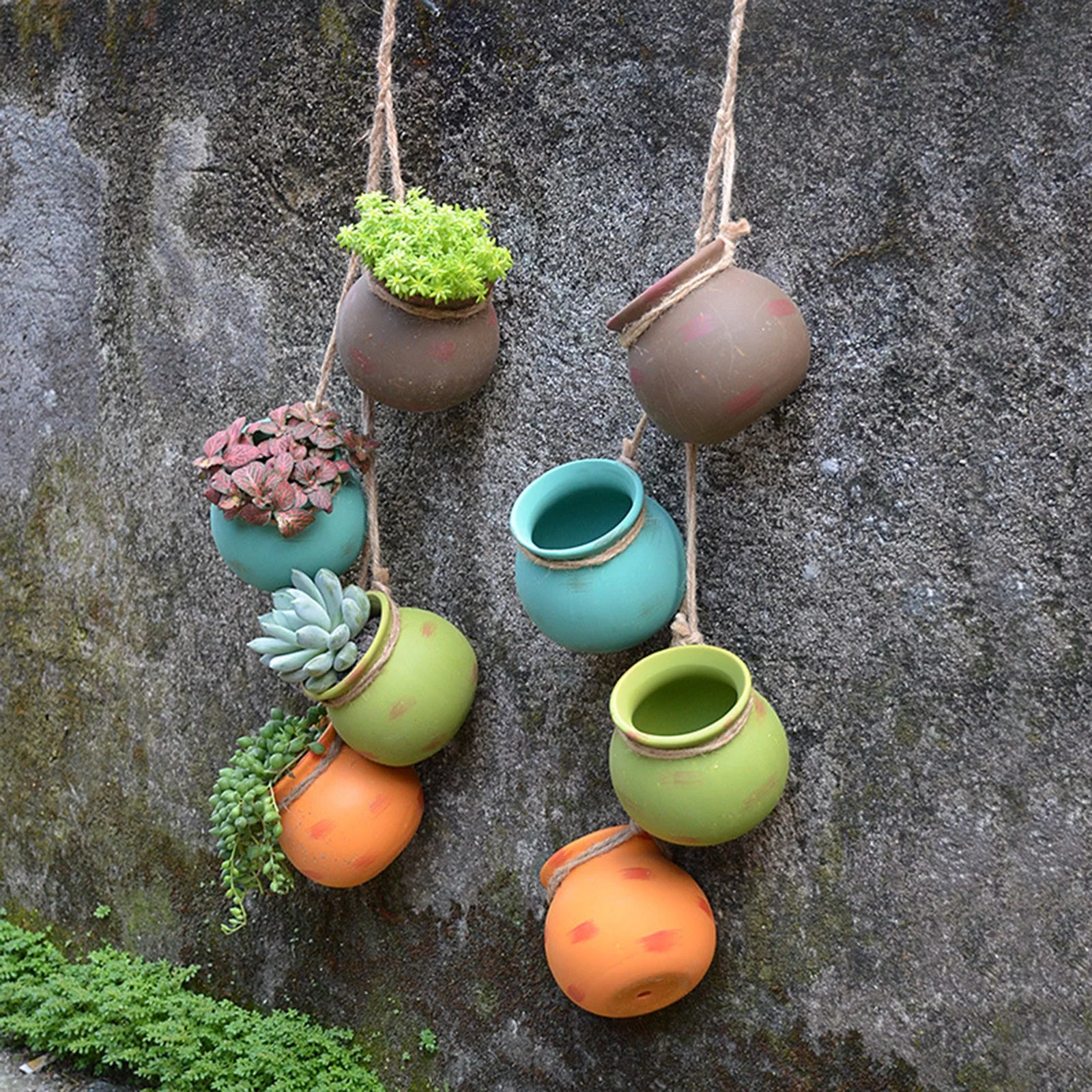 4 Pcs Wall-mounted Succulent Planter Pots Set Ceramic Plant Pot Hanging Mini Flower Planters