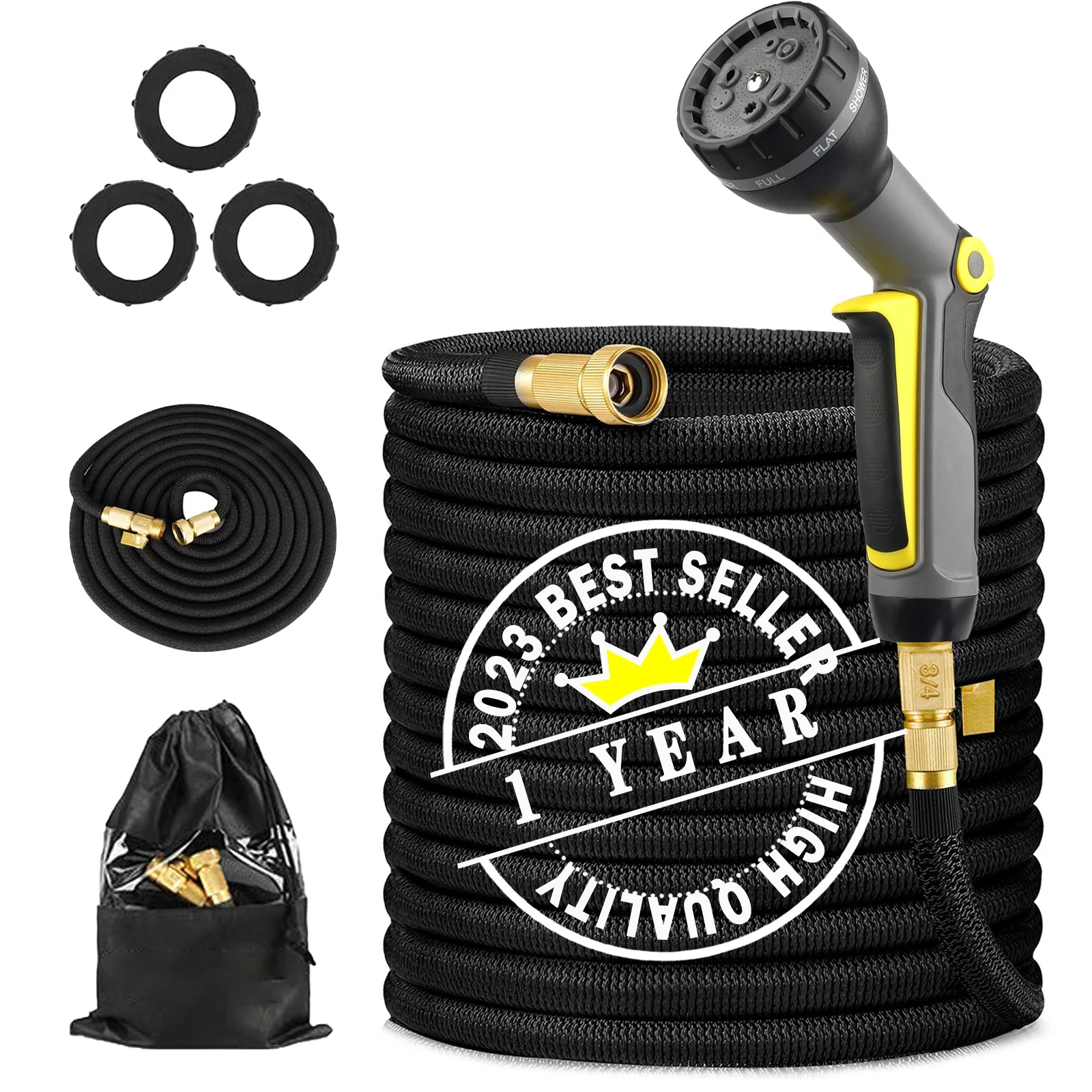 Lilvigor 50/75/100/150 ft Garden Expandable Garden Hose with 8 Function Hose Nozzle, Lightweight Anti-Kink Flexible Garden Hoses, Extra Strength Fabric with Double Latex Core for Watering and Washing