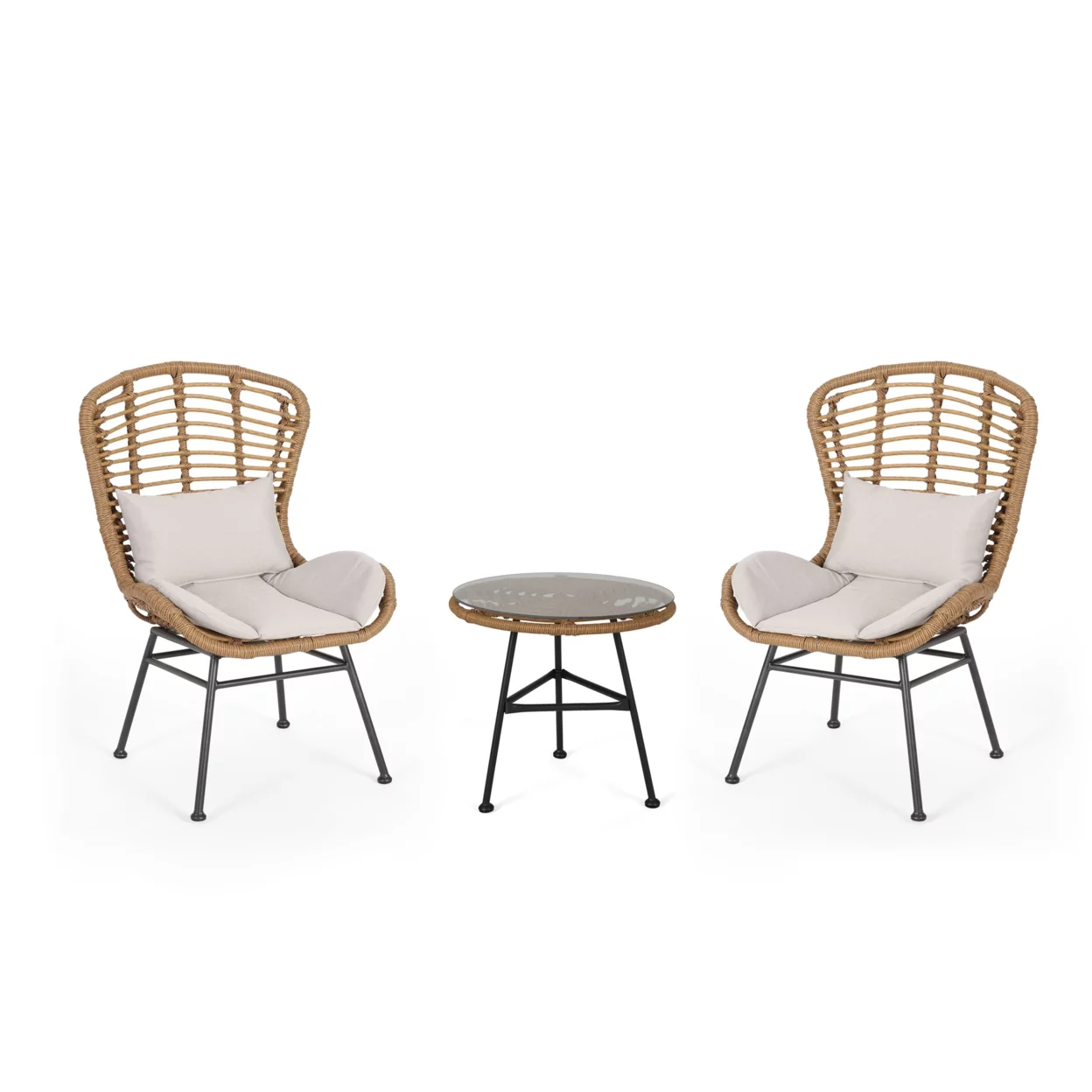 GDF Studio Alberta Habra Outdoor 2 Seater Wicker Chat Set, Light Brown and Beige