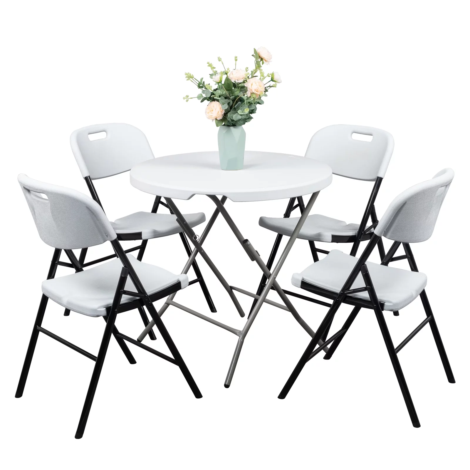 Set of 4 White Plastic Folding Garden Chairs - Lightweight, Durable, Portable - Ideal for Outdoor Events and Picnics