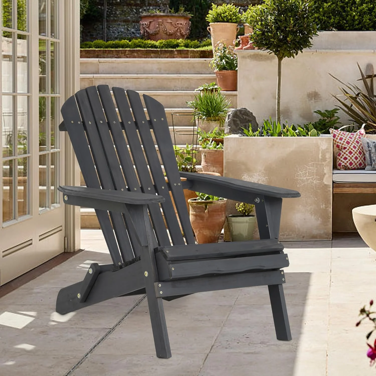 Foldable Lawn Chair Wooden Adirondack Chair Easy Assemble Patio Fire Pit Chair for Outdoor Patio Garden Lawn Balcony, Grey