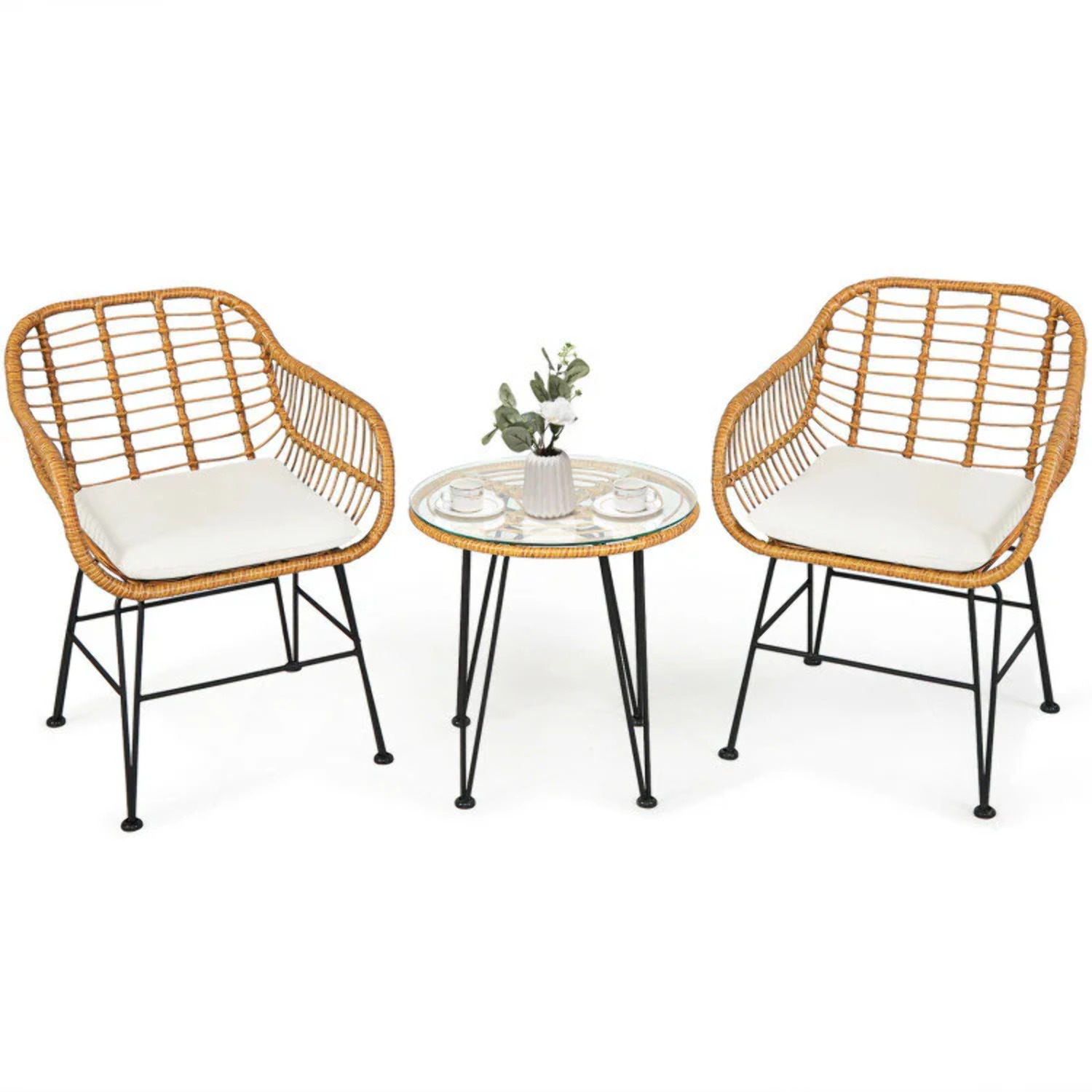 3 Piece Rattan Patio Chair and Table Set