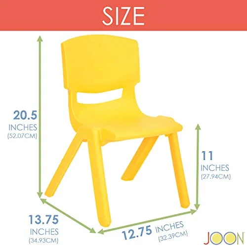 JOON Stackable Plastic Kids Learning Chairs, (2-Pack), 20.5x12.75X11 Inches, The Perfect Chair for Playrooms, Schools, Daycares and Home, Green