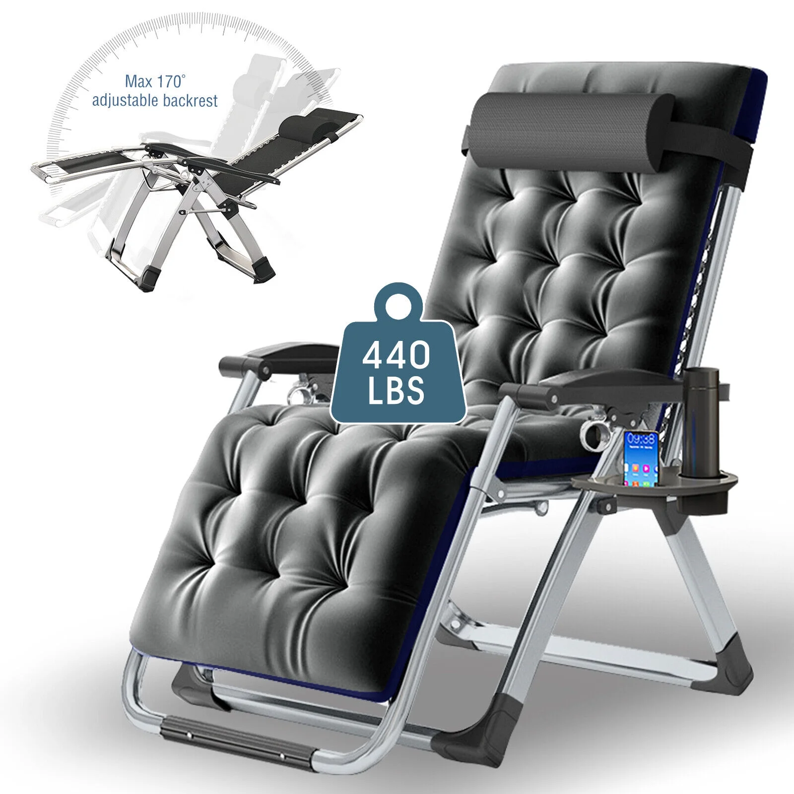 Heavy Duty Zero Gravity Chair, Lawn Recliner, Reclining Patio Lounger Chair